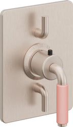 California Faucets Cayucos StyleTherm con Control de Volumen Doble - Palanca de Porcelana Rosa - Níquel Satinado