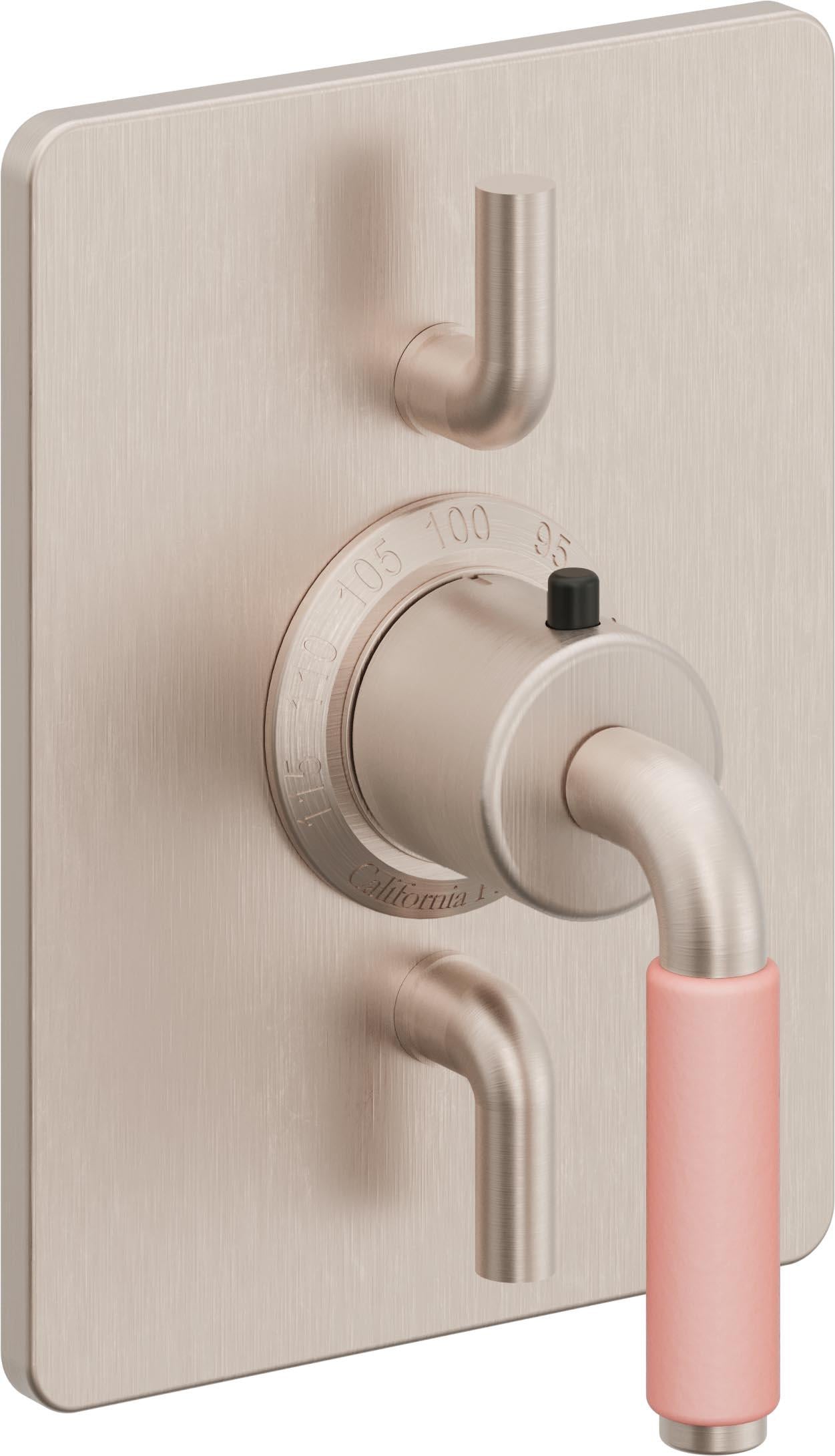 California Faucets Cayucos StyleTherm con Control de Volumen Doble - Palanca de Porcelana Rosa - Níquel Satinado