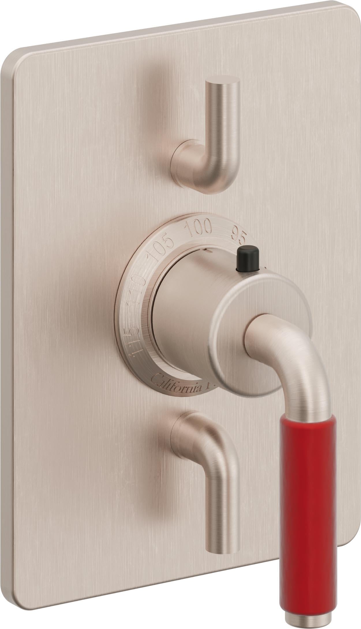 California Faucets Cayucos StyleTherm con Control de Volumen Doble - Palanca Roja - Níquel Satinado