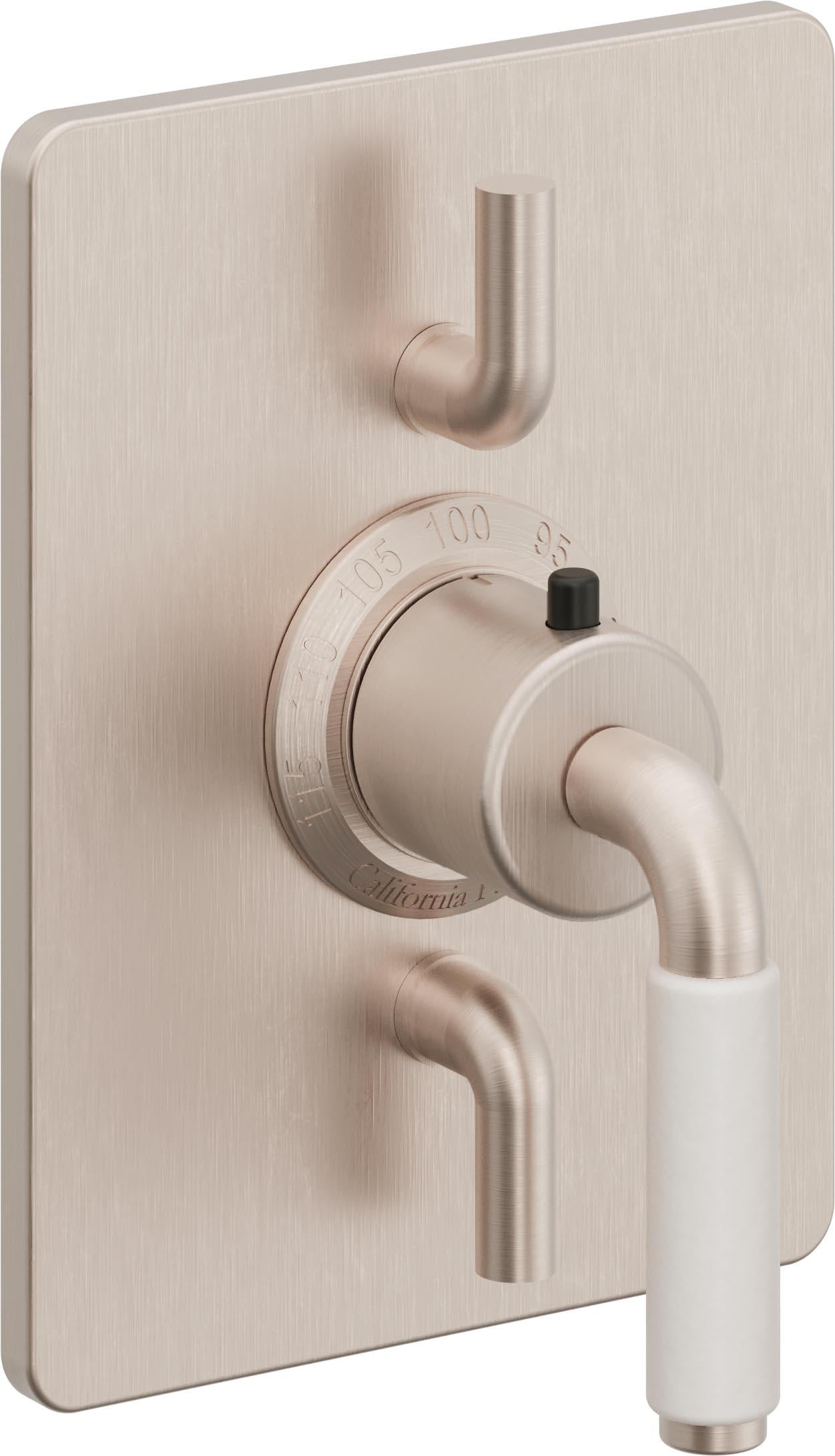 California Faucets Cayucos StyleTherm con Control de Volumen Doble - Palanca de Porcelana Blanca - Níquel Satinado