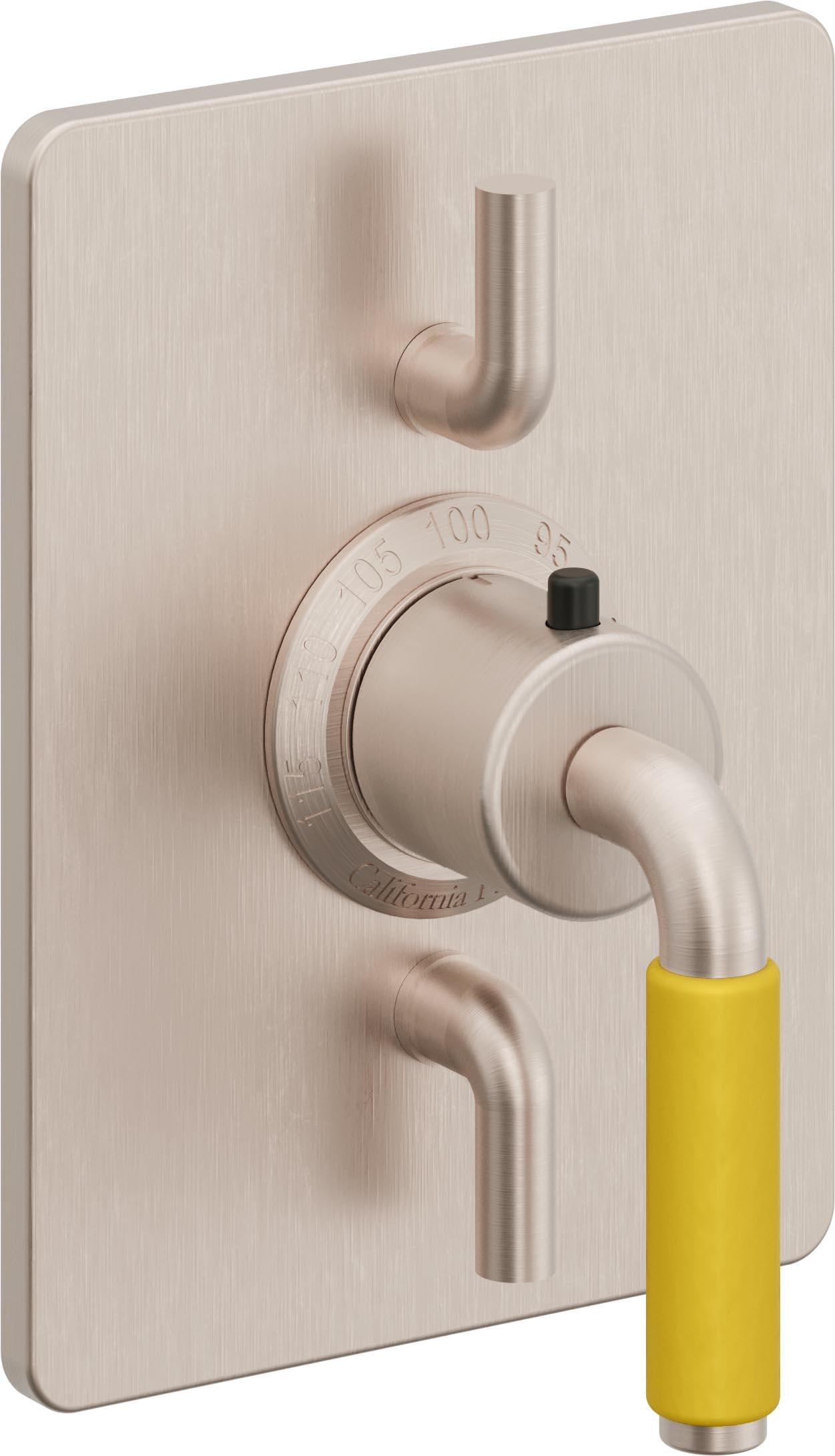 California Faucets Cayucos StyleTherm con Control de Volumen Doble - Palanca de Porcelana Amarilla - Níquel Satinado