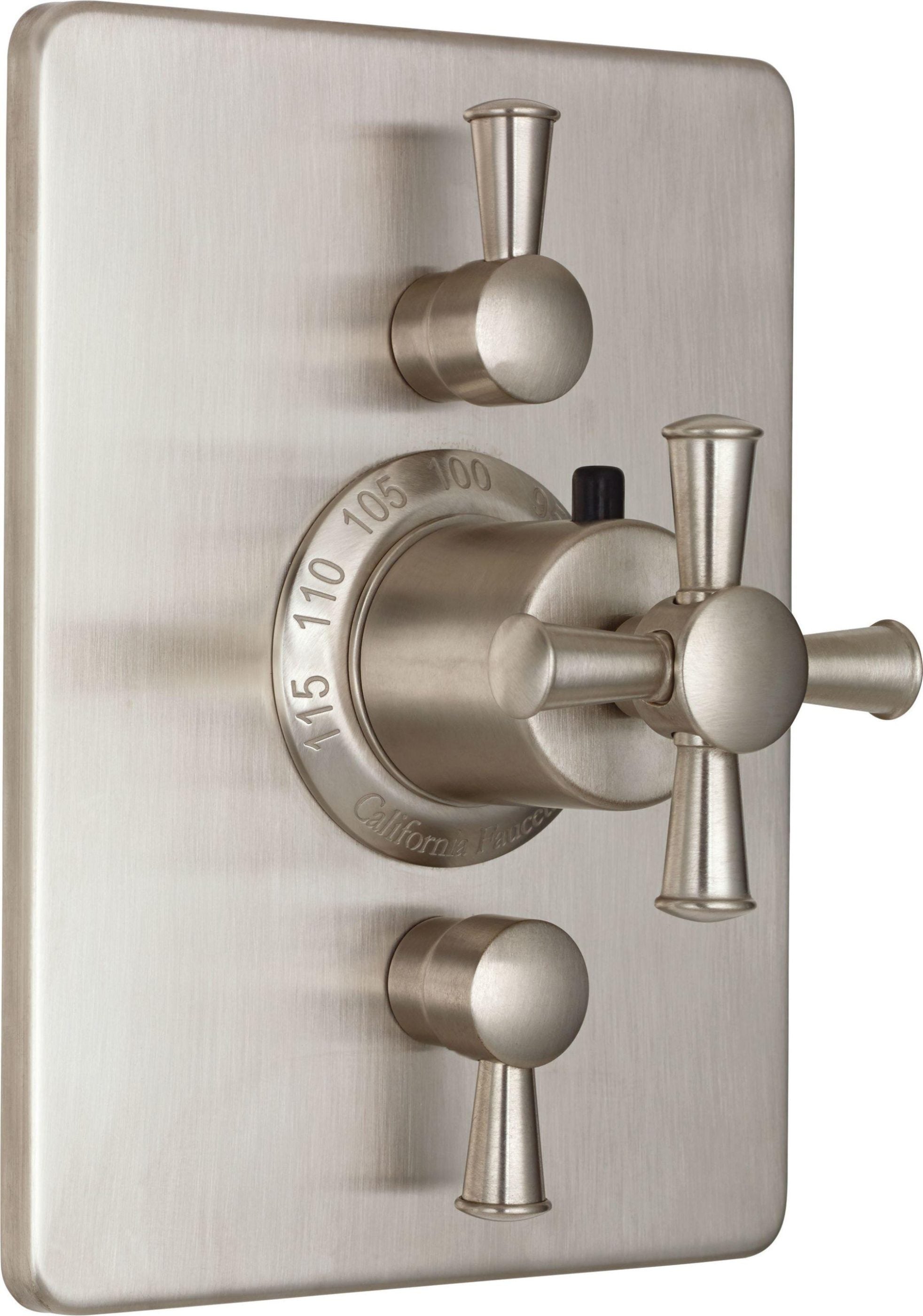 California Faucets Miramar StyleTherm con Control de Volumen Dual - Placa Rectangular, Manija de Cruz
