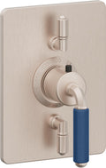 California Faucets Del Mar StyleTherm con Control de Volumen Doble - Palanca de Porcelana Azul - Níquel Satinado