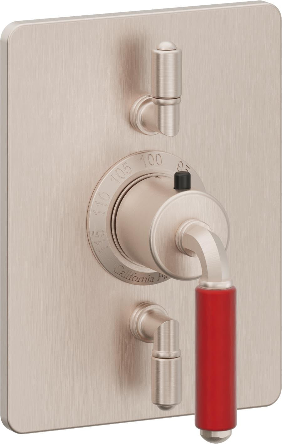 California Faucets Del Mar StyleTherm con Control de Volumen Doble - Palanca Roja - Níquel Satinado