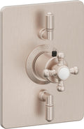 California Faucets Del Mar StyleTherm con Control de Volumen Doble - Manija de Cruz - Níquel Satinado