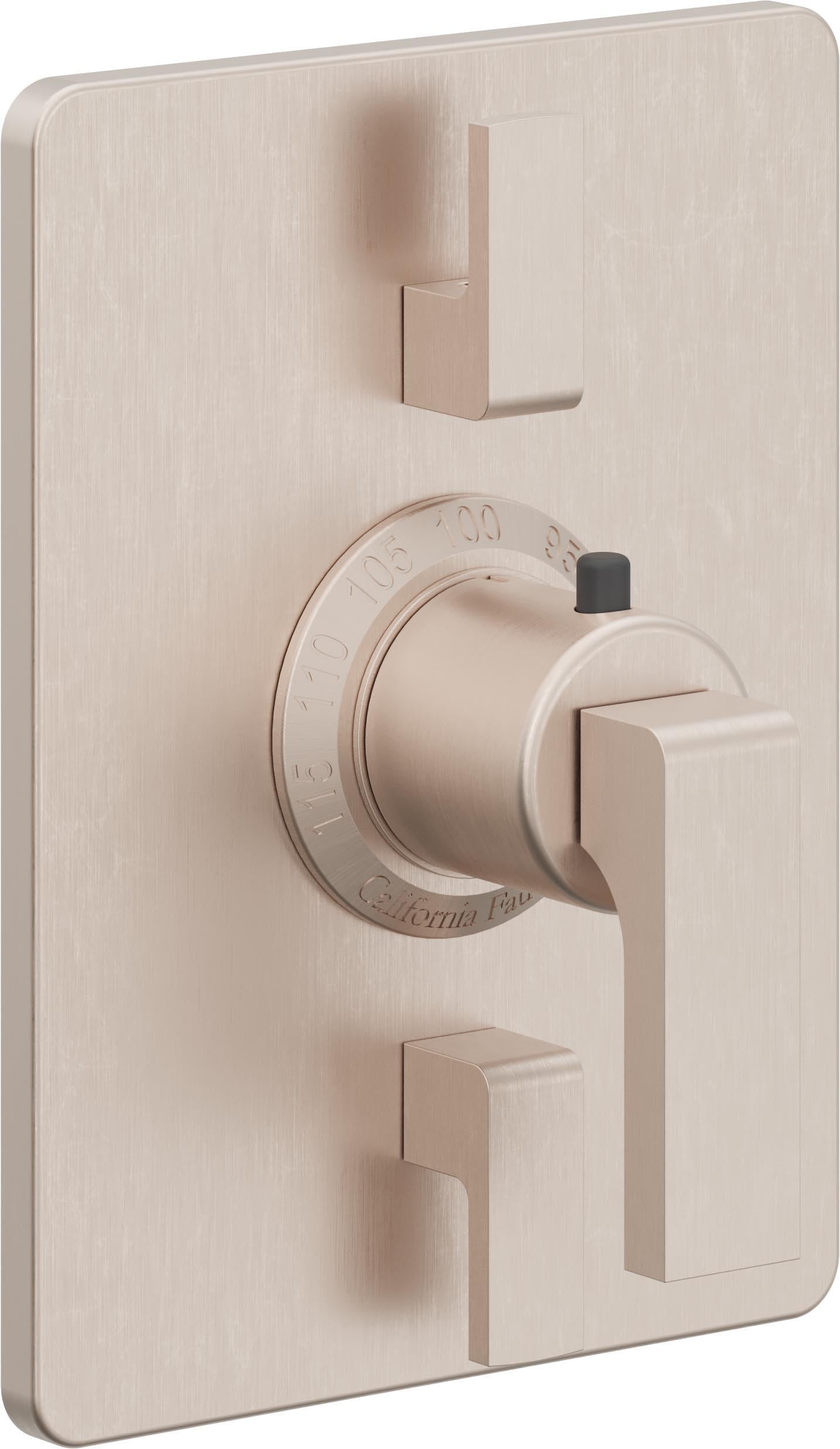 California Faucets Solimar StyleTherm con Control de Volumen Doble - Placa Rectangular - Níquel Satinado