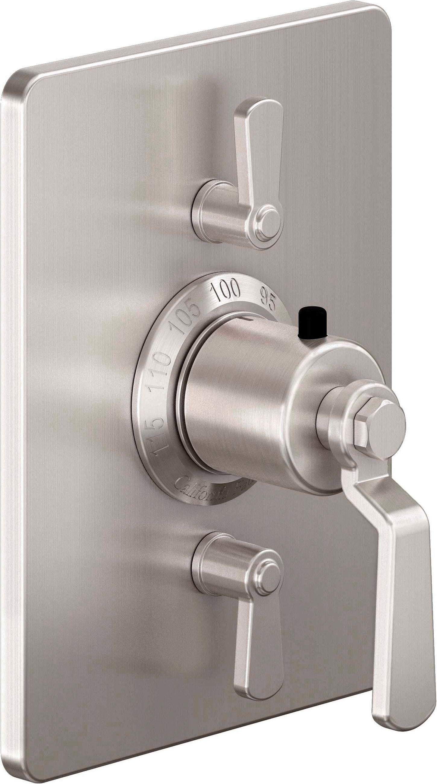 California Faucets Descanso Works StyleTherm con Control de Volumen Doble - Placa Rectangular - Níquel Satinado