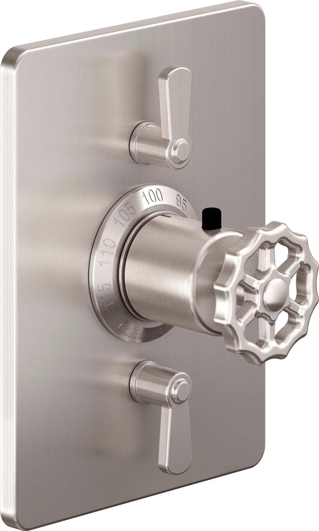 California Faucets Descanso Works StyleTherm con Control de Volumen Doble - Placa Rectangular - Níquel Satinado