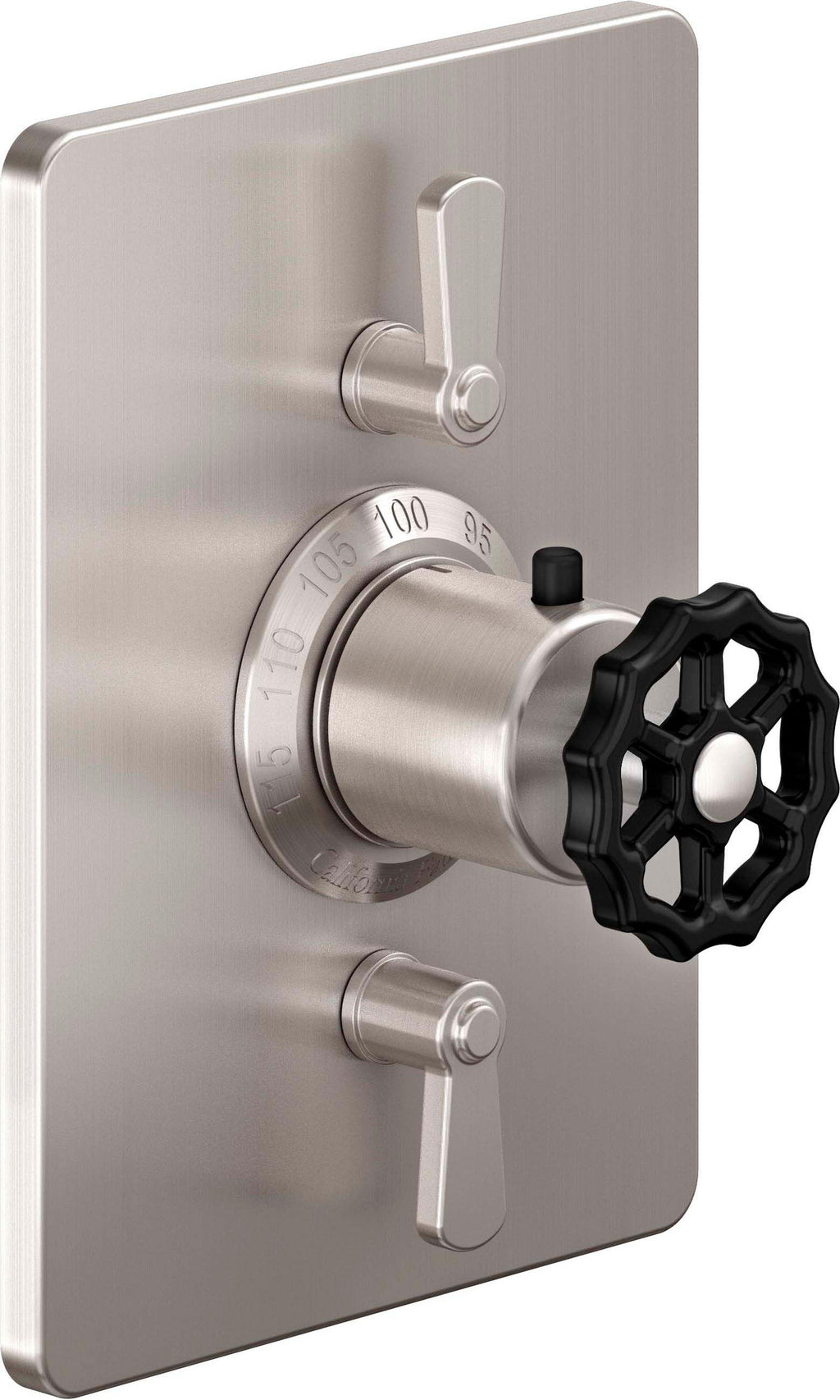 California Faucets Descanso Works StyleTherm con Control de Volumen Doble - Placa Rectangular - Níquel Satinado