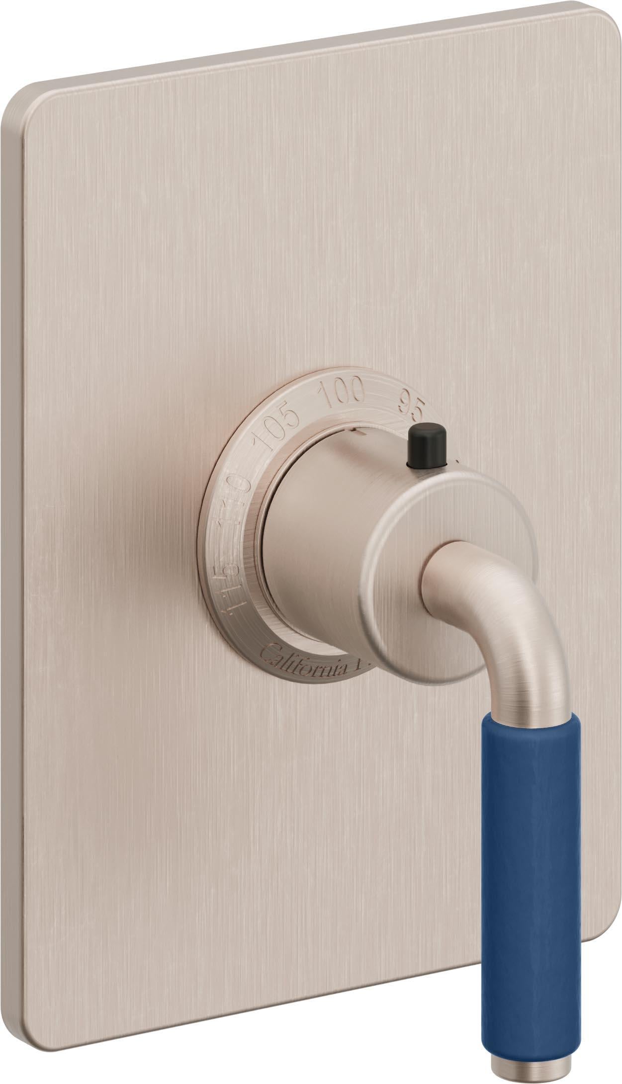 California Faucets Cayucos StyleTherm Termostático de 3/4" - Palanca de Porcelana Azul - Níquel Satinado
