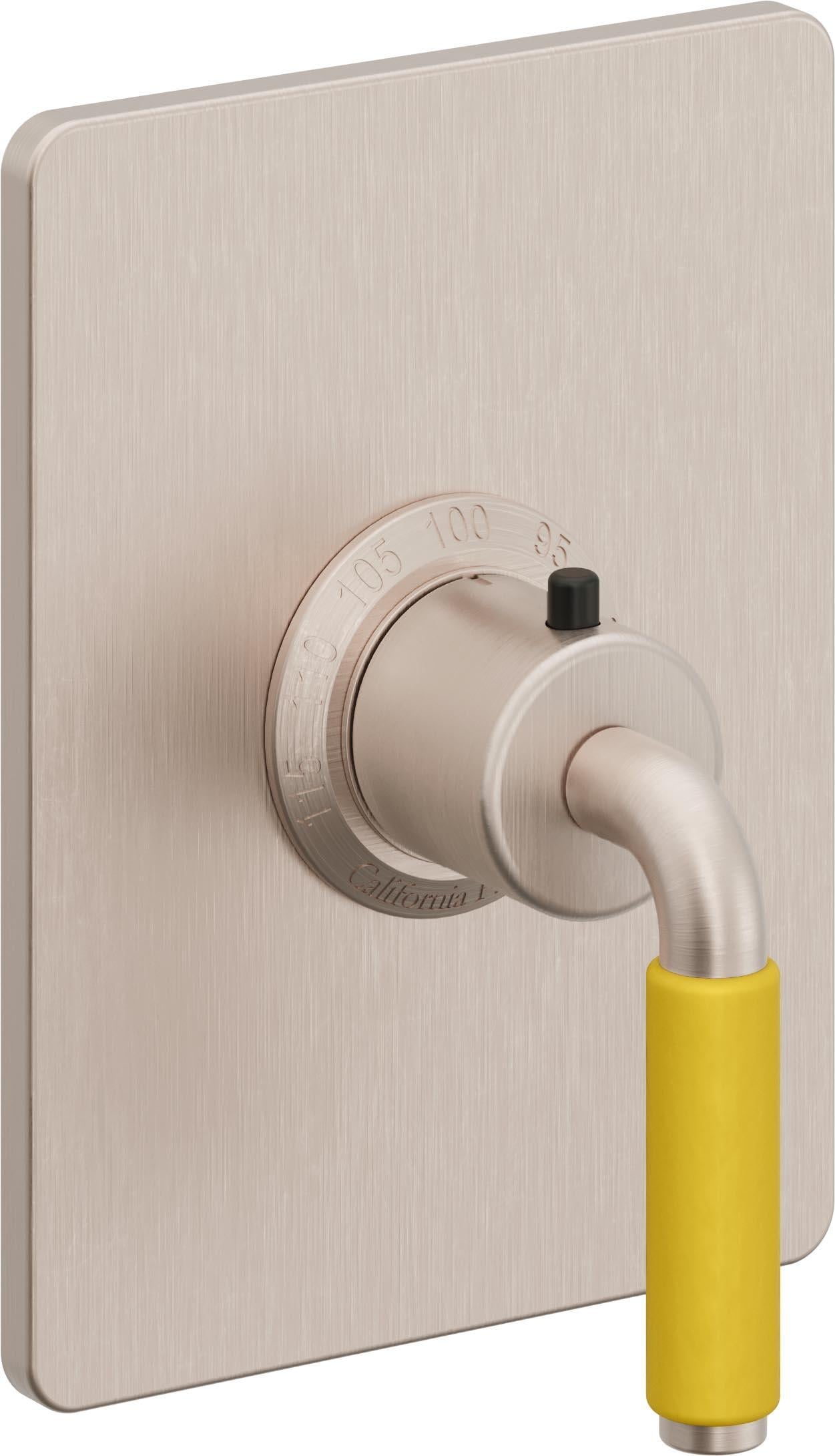 California Faucets Cayucos StyleTherm Termostático de 3/4" - Palanca de Porcelana Amarilla - Níquel Satinado