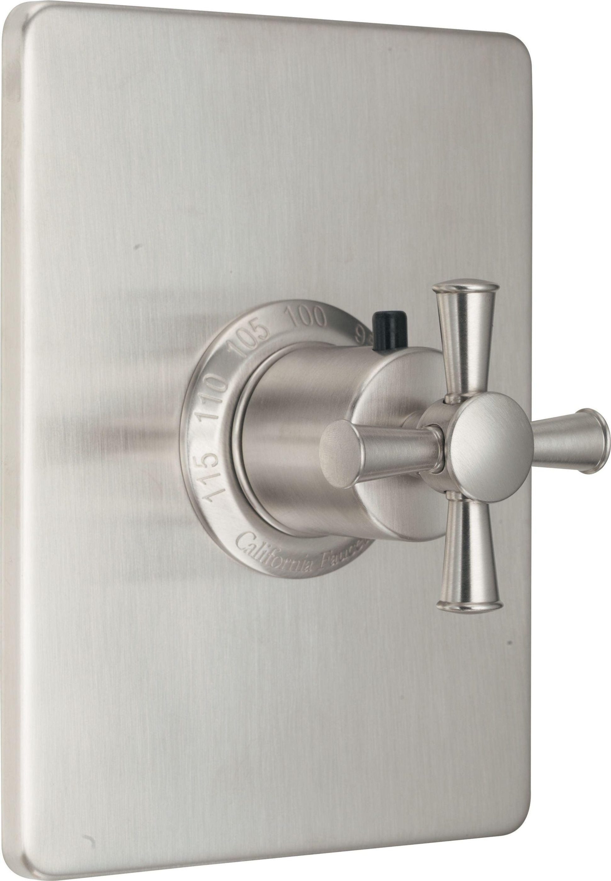 California Faucets Miramar StyleTherm Termostático de 3/4" - Placa Rectangular, Manija de Cruz - Níquel Satinado