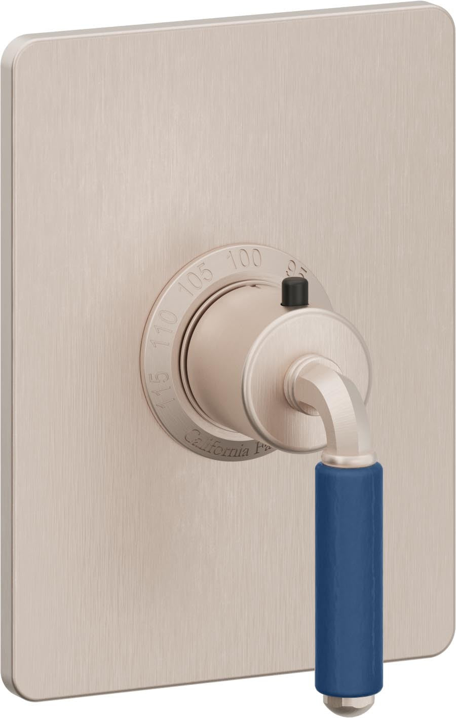 California Faucets Del Mar StyleTherm Termostático de 3/4" - Palanca de Porcelana Azul - Níquel Satinado