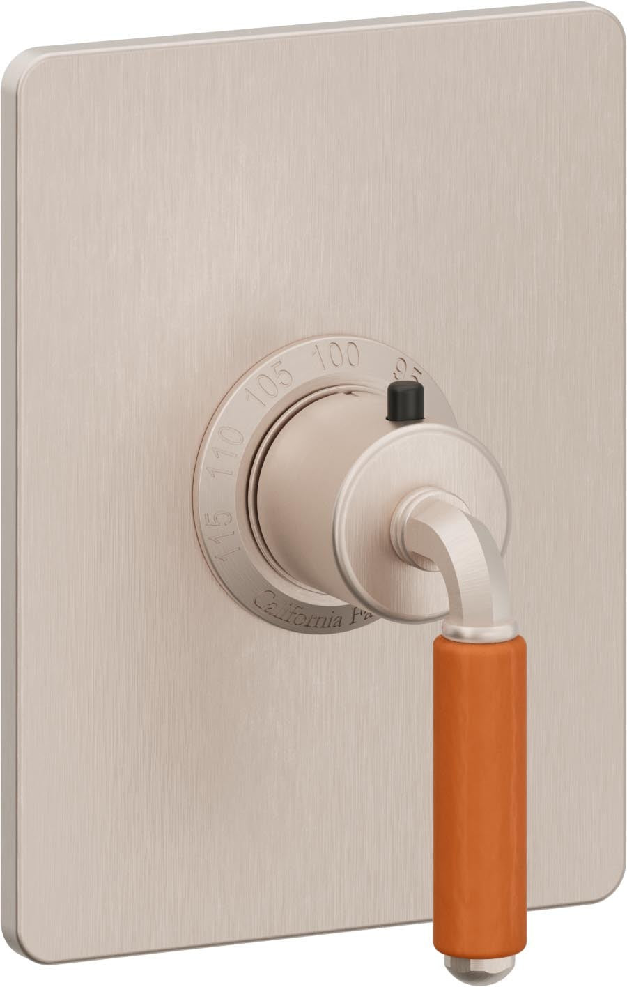California Faucets Del Mar StyleTherm Termostático de 3/4" - Palanca de Porcelana Naranja - Níquel Satinado