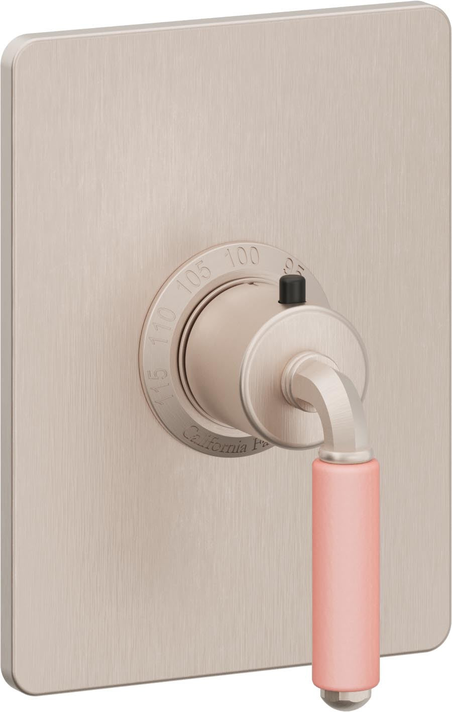 California Faucets Del Mar StyleTherm Termostático de 3/4" - Palanca de Porcelana Rosa - Níquel Satinado