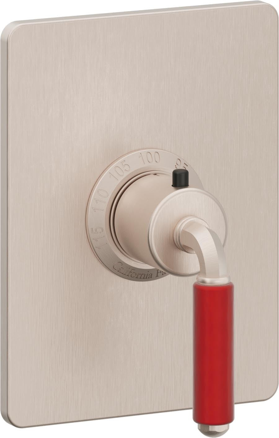 California Faucets Del Mar StyleTherm Termostático de 3/4" - Palanca Roja - Níquel Satinado