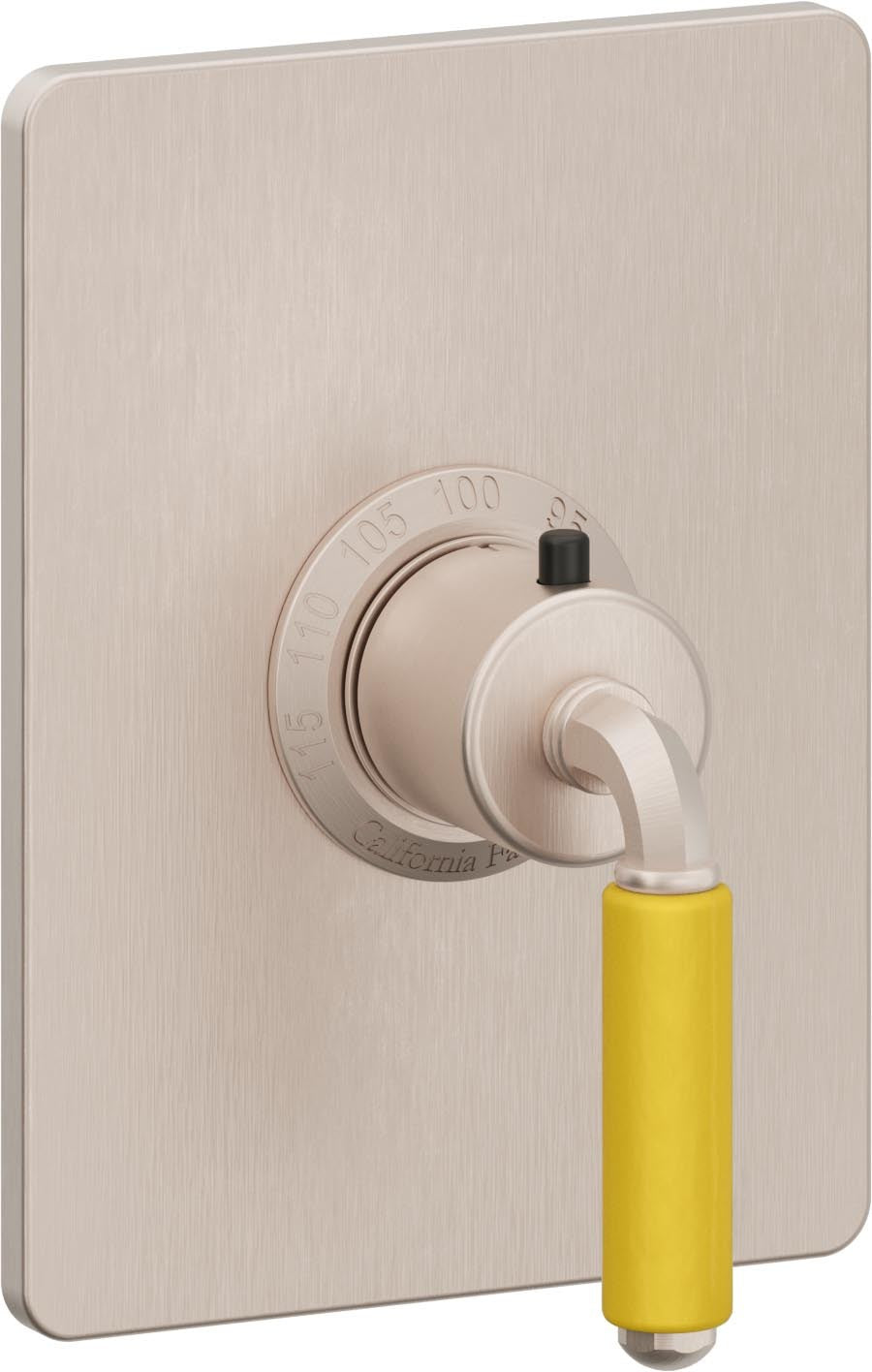 California Faucets Del Mar StyleTherm Termostático de 3/4" - Palanca de Porcelana Amarilla - Níquel Satinado