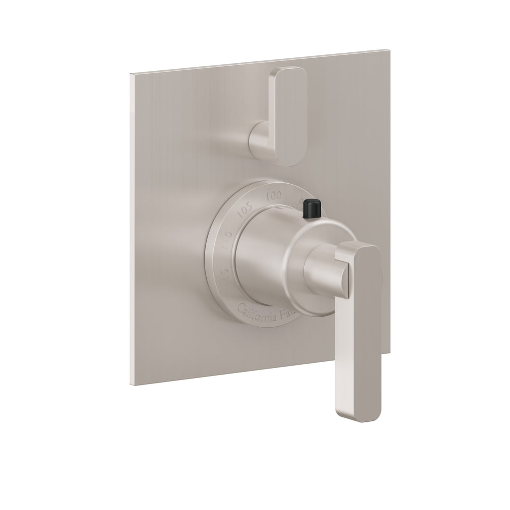 California Faucets San Elijo StyleTherm con Control de Volumen Individual - Placa Plana - Base Cuadrada - Níquel Satinado