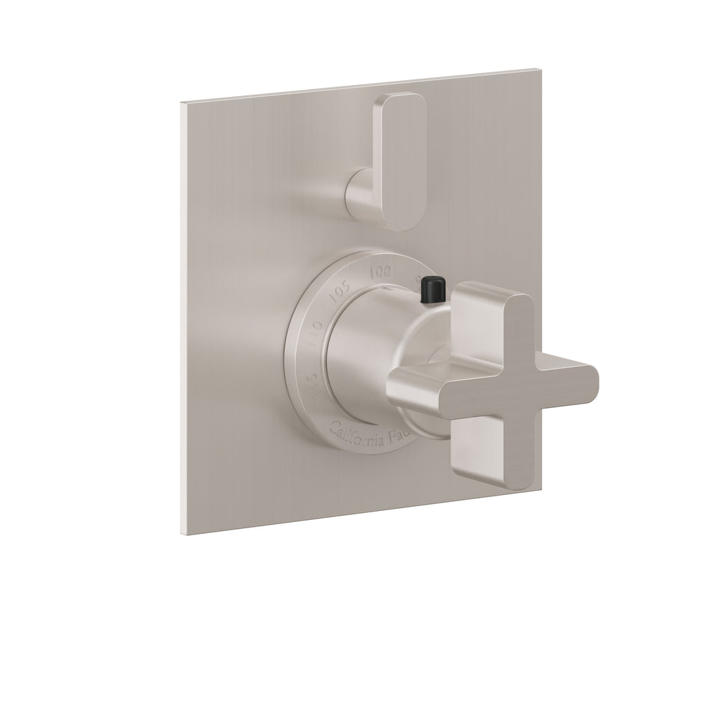 California Faucets San Elijo StyleTherm con Control de Volumen Individual - Placa Plana - Base Cuadrada - Níquel Satinado