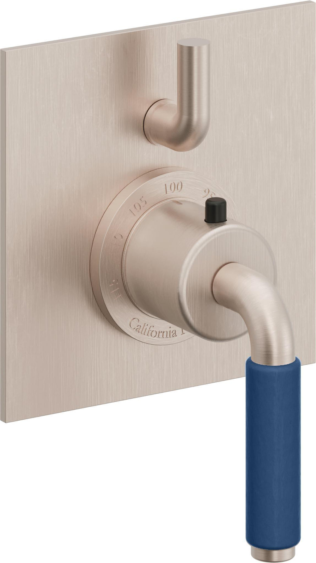 California Faucets Cayucos StyleTherm con Control de Volumen Individual - Palanca de Porcelana Azul - Níquel Satinado