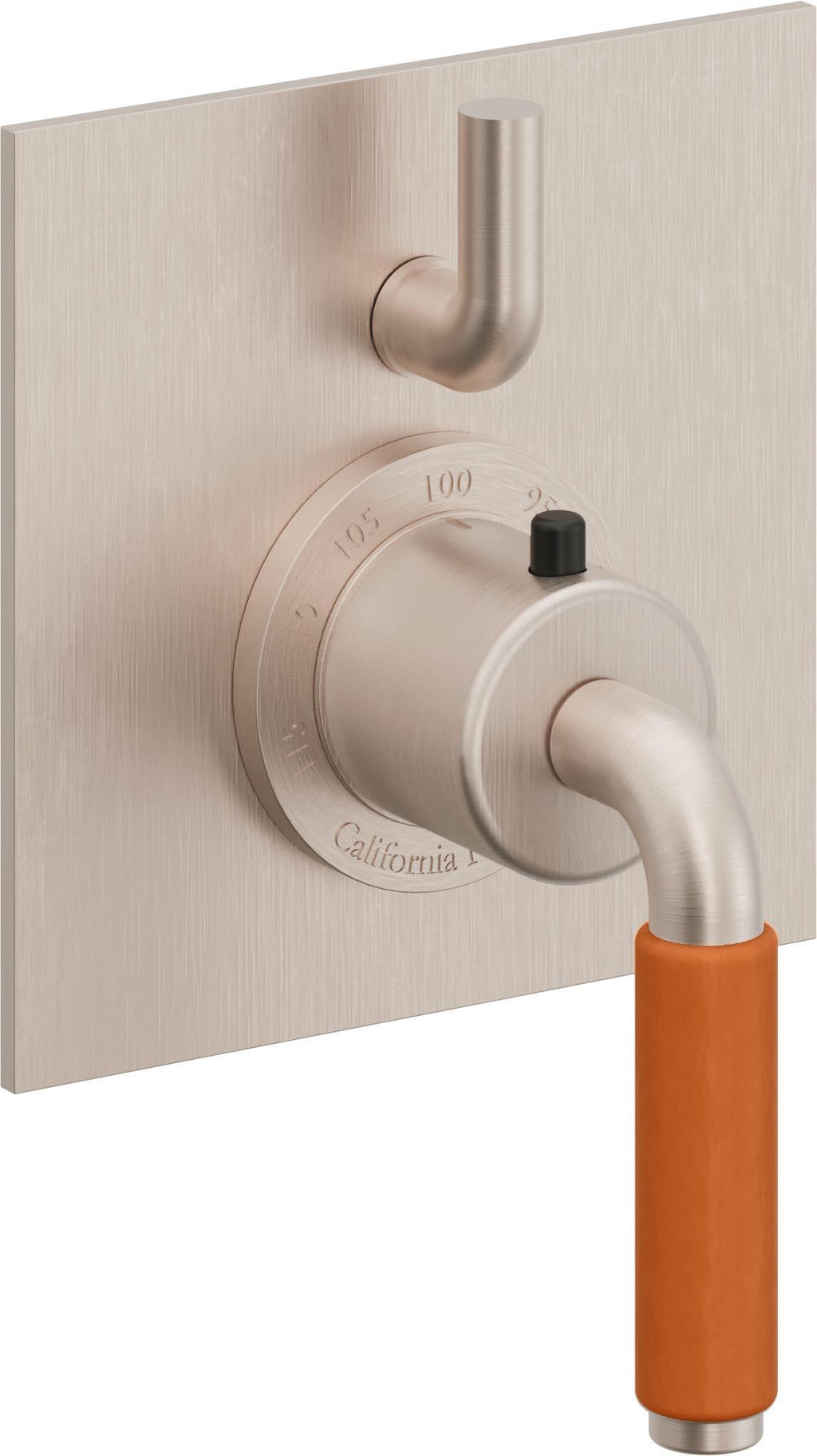 California Faucets Cayucos StyleTherm con Control de Volumen Individual - Palanca de Porcelana Naranja - Níquel Satinado