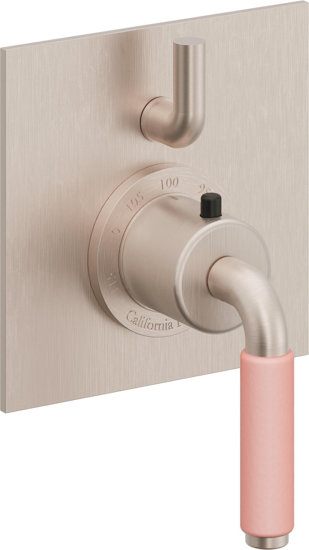 California Faucets Cayucos StyleTherm con Control de Volumen Individual - Palanca de Porcelana Rosa - Níquel Satinado