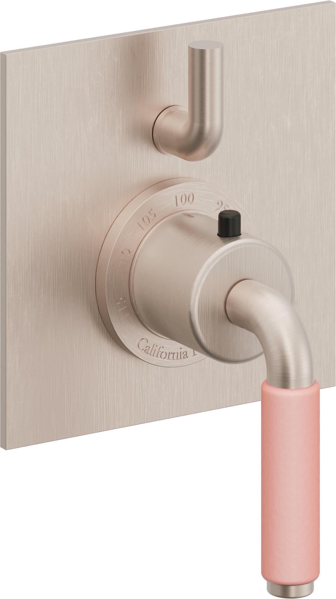 California Faucets Cayucos StyleTherm con Control de Volumen Individual - Palanca de Porcelana Rosa - Níquel Satinado
