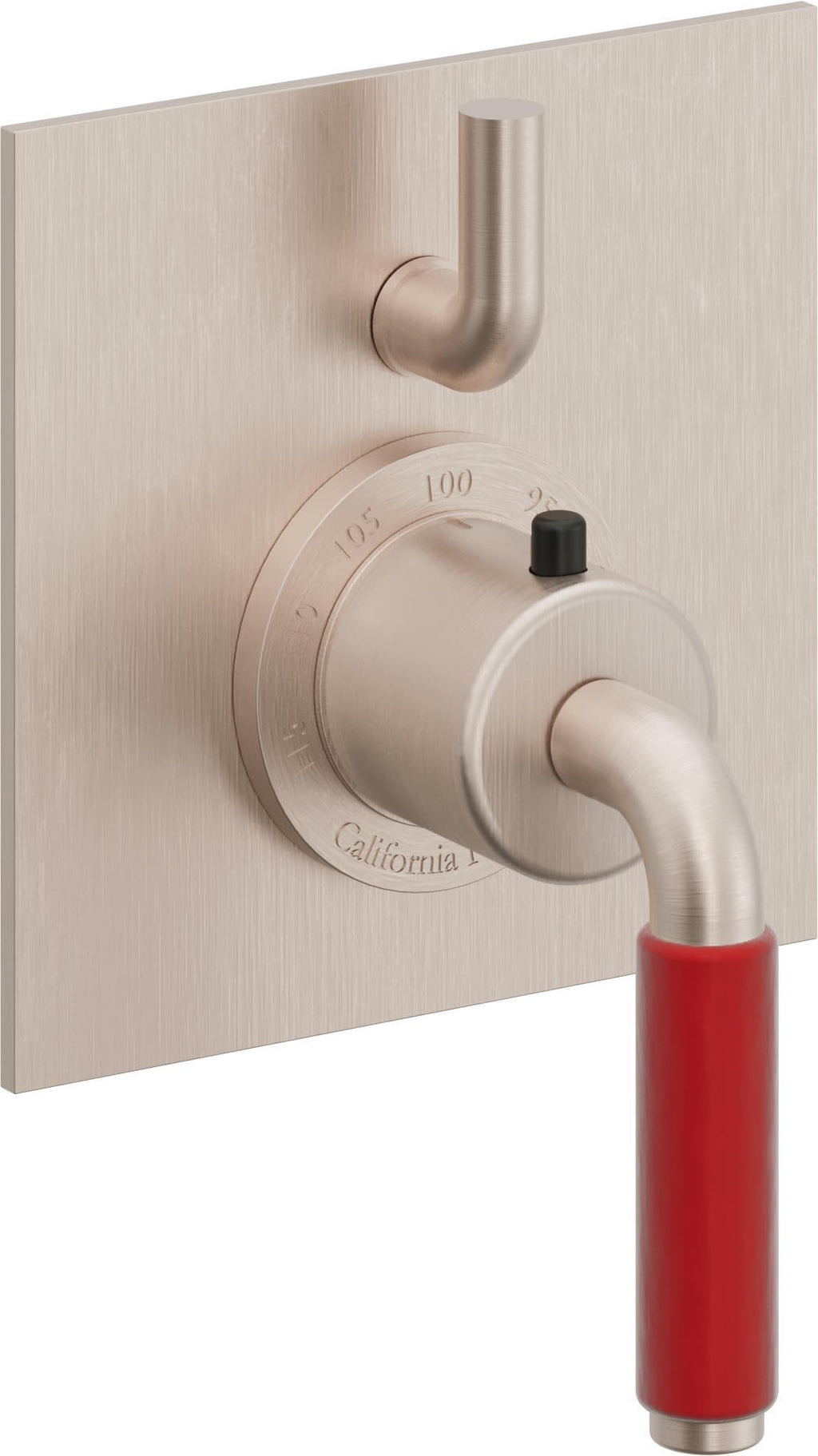 California Faucets Cayucos StyleTherm con Control de Volumen Individual - Palanca Roja - Níquel Satinado