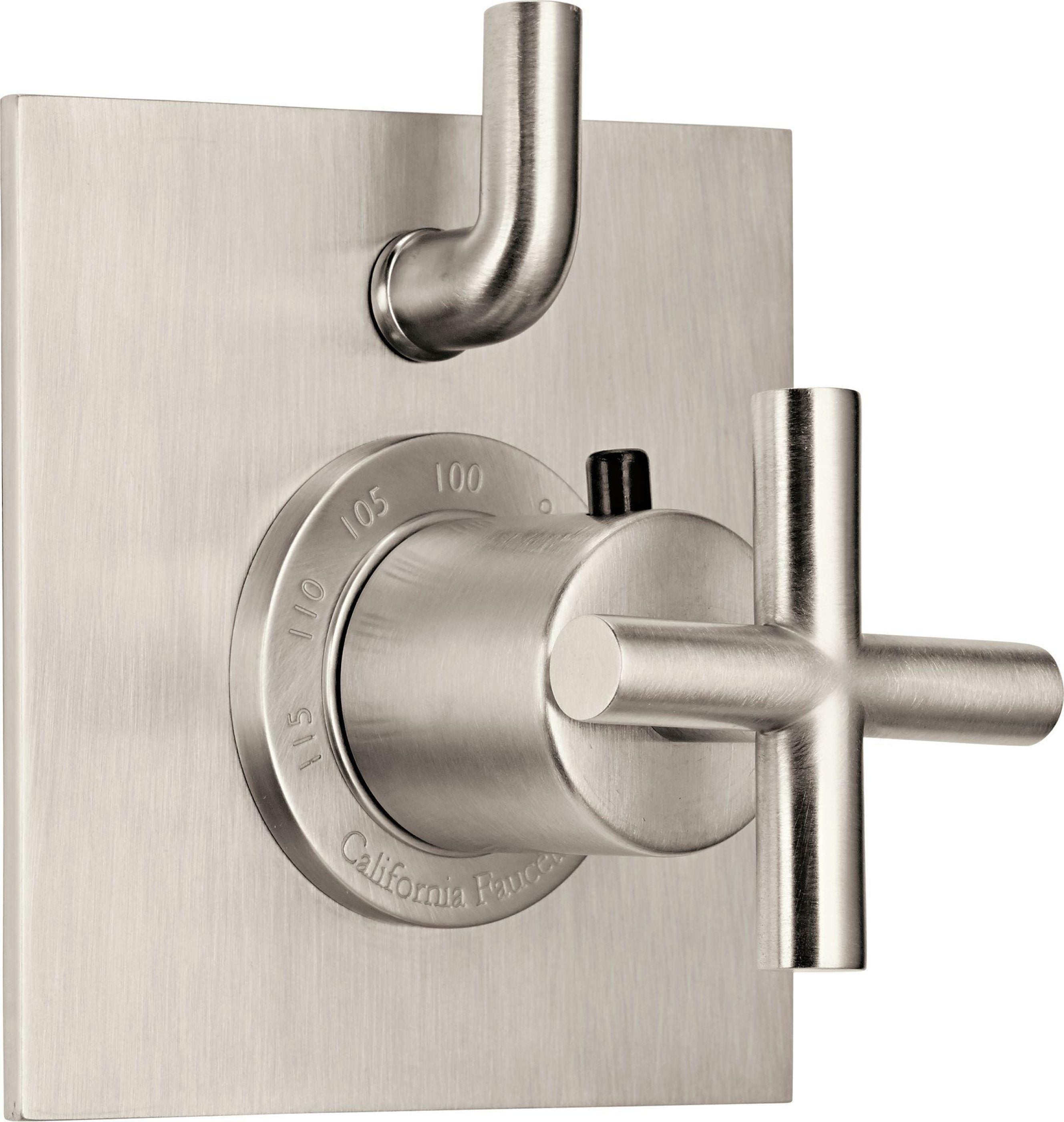 California Faucets Tiburon StyleTherm con Control de Volumen Sencillo - Manija de Cruz - Níquel Satinado