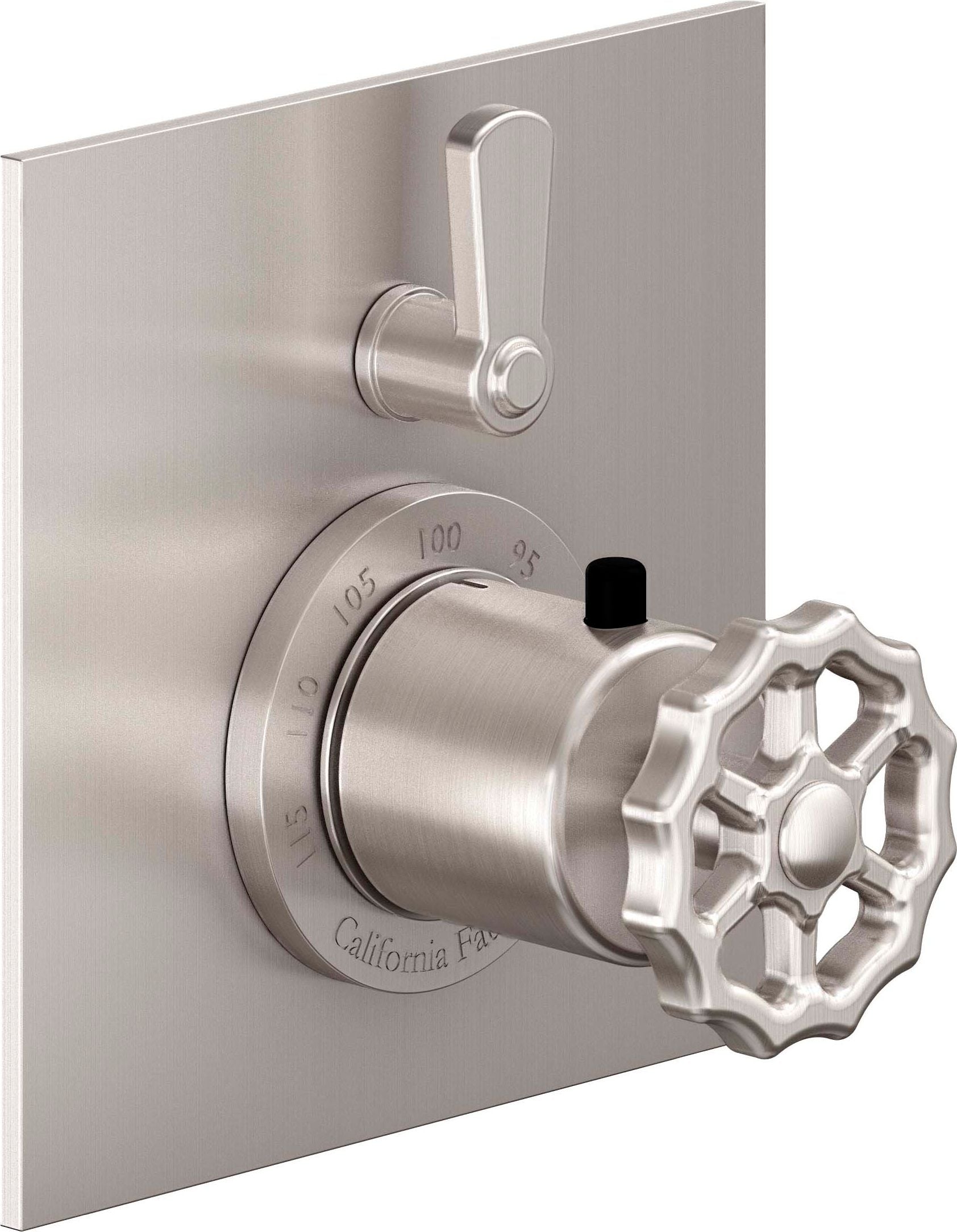 California Faucets Descanso Works StyleTherm con Control de Volumen Individual - Placa Plana - Níquel Satinado