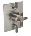 California Faucets Descanso StyleTherm con Control de Volumen Doble - Manija de Cruz de Teca - Níquel Satinado