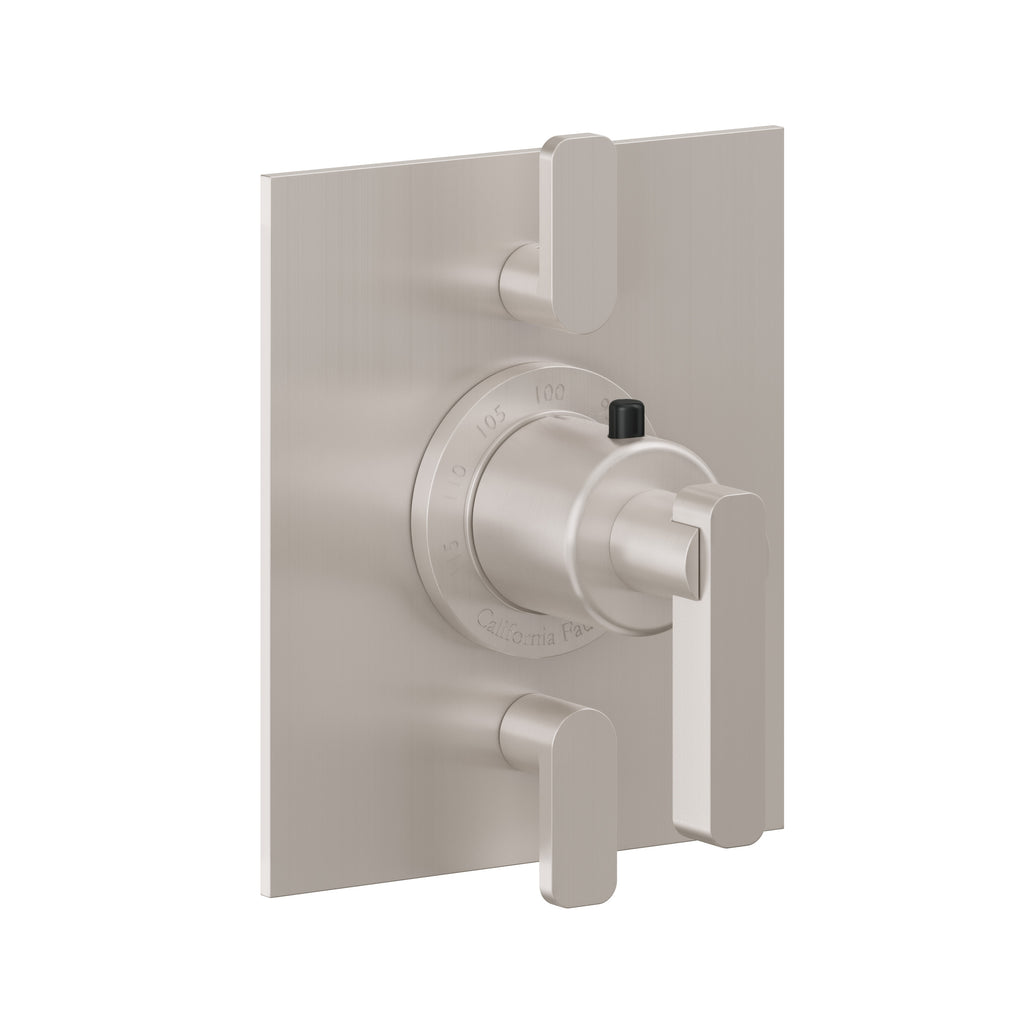 California Faucets San Elijo StyleTherm con Control de Volumen Doble - Placa Plana - Base Cuadrada - Níquel Satinado