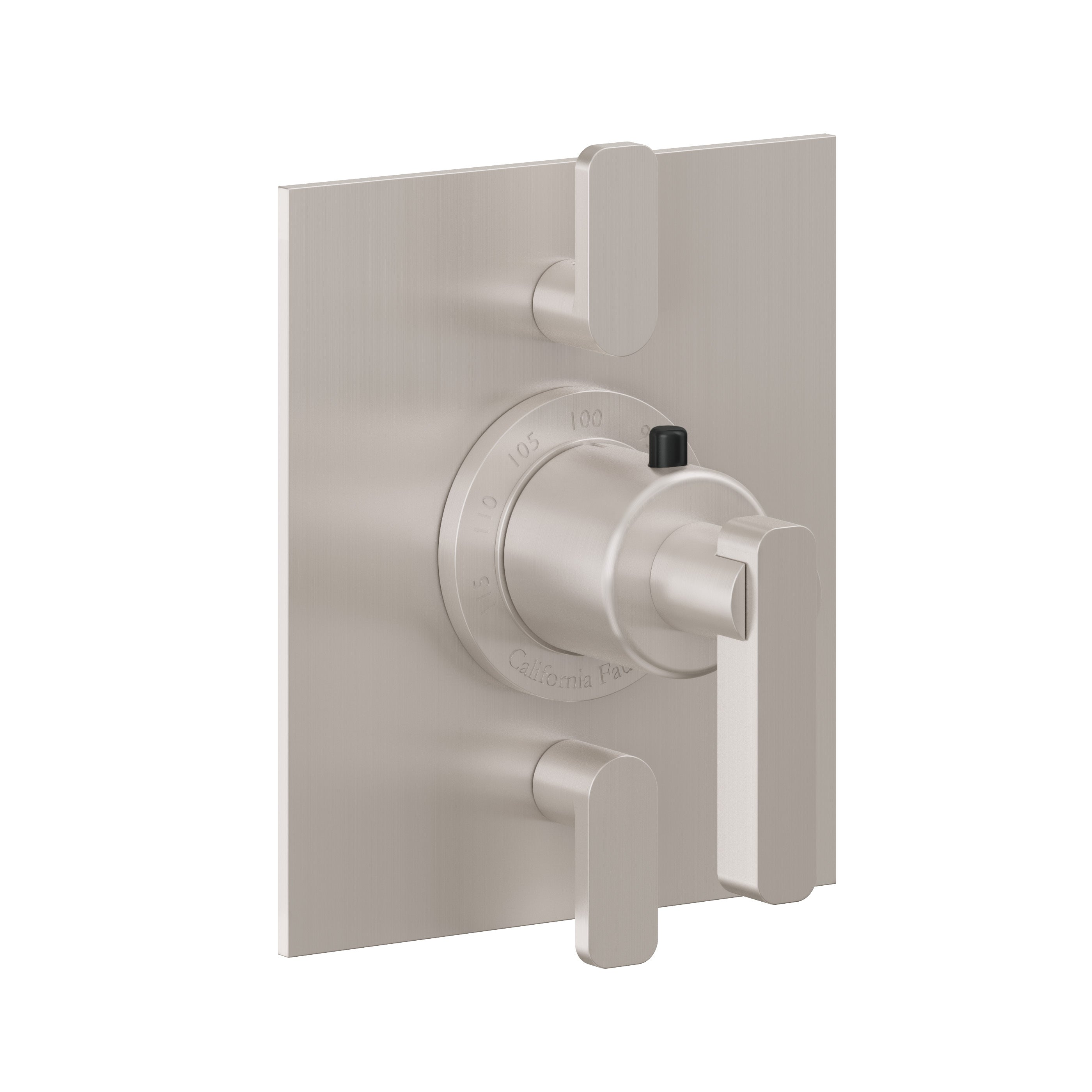 California Faucets San Elijo StyleTherm con Control de Volumen Doble - Placa Plana - Base Cuadrada - Níquel Satinado