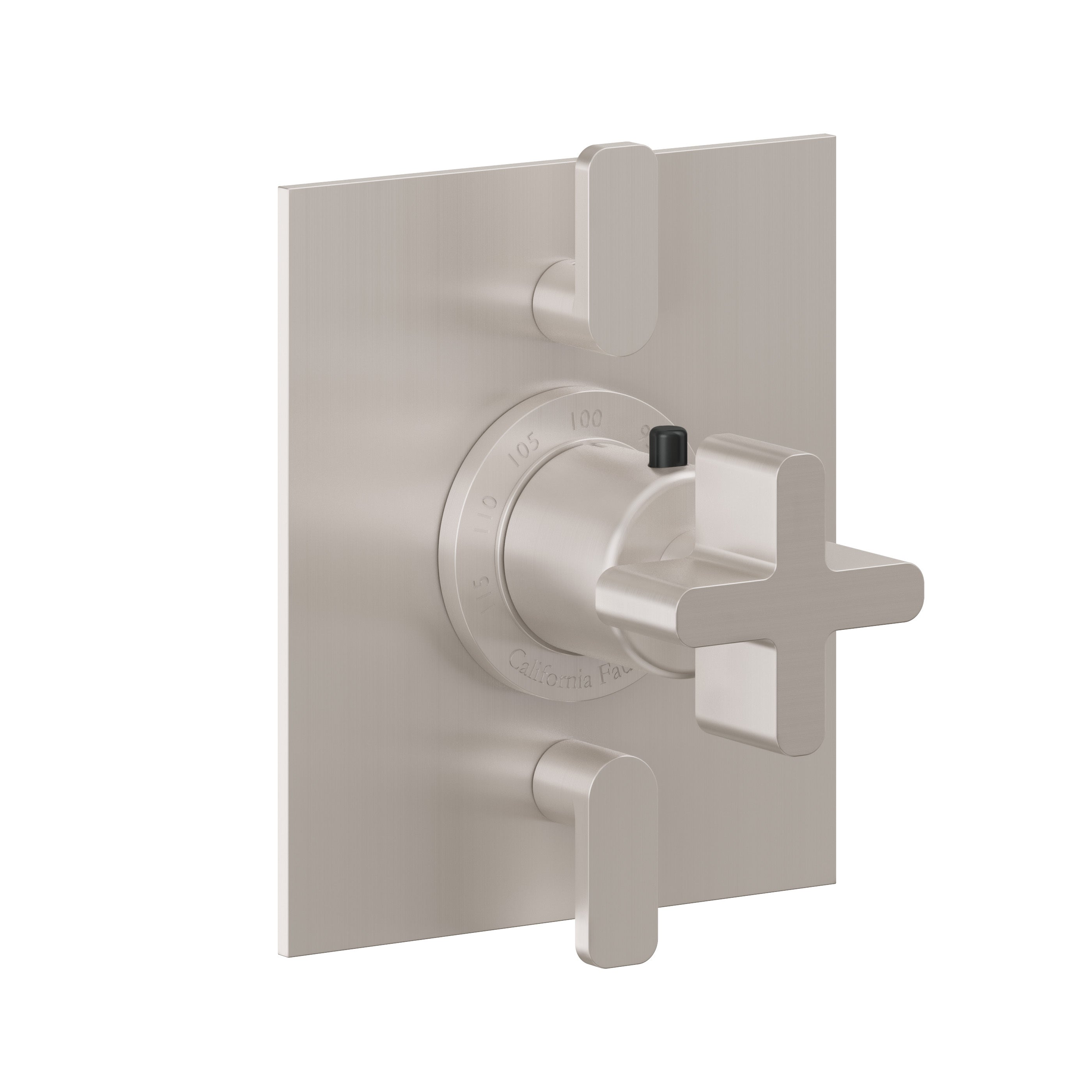 California Faucets San Elijo StyleTherm con Control de Volumen Doble - Placa Plana - Base Cuadrada - Níquel Satinado