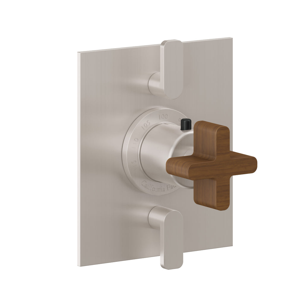 California Faucets San Elijo StyleTherm con Control de Volumen Doble - Placa Plana - Base Cuadrada - Níquel Satinado