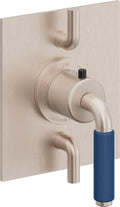 California Faucets Cayucos StyleTherm con Control de Volumen Doble - Palanca de Porcelana Azul - Níquel Satinado