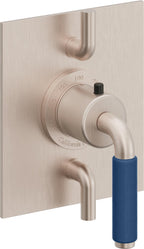 California Faucets Cayucos StyleTherm con Control de Volumen Doble - Palanca de Porcelana Azul - Níquel Satinado