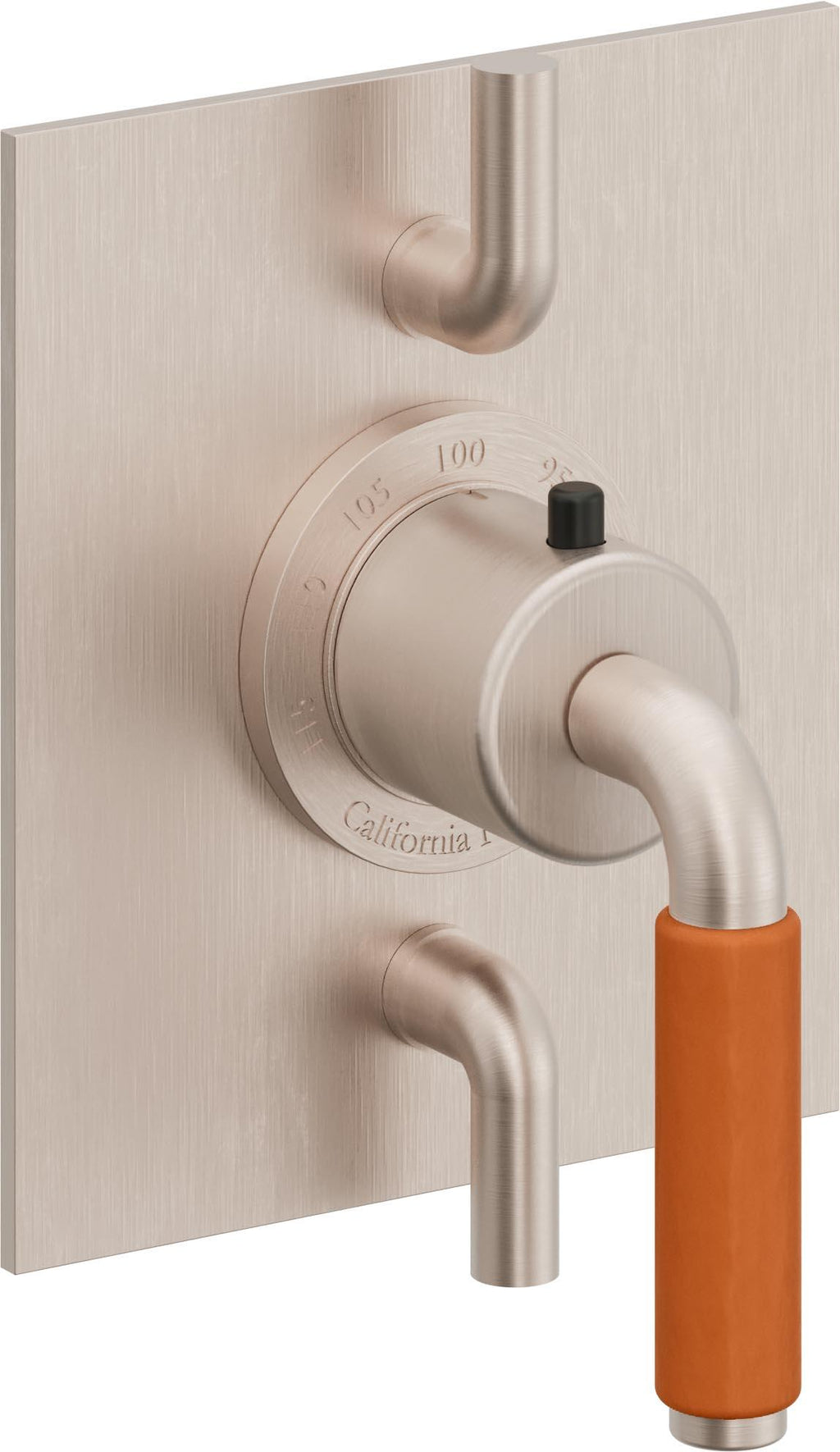 California Faucets Cayucos StyleTherm con Control de Volumen Doble - Palanca de Porcelana Naranja - Níquel Satinado