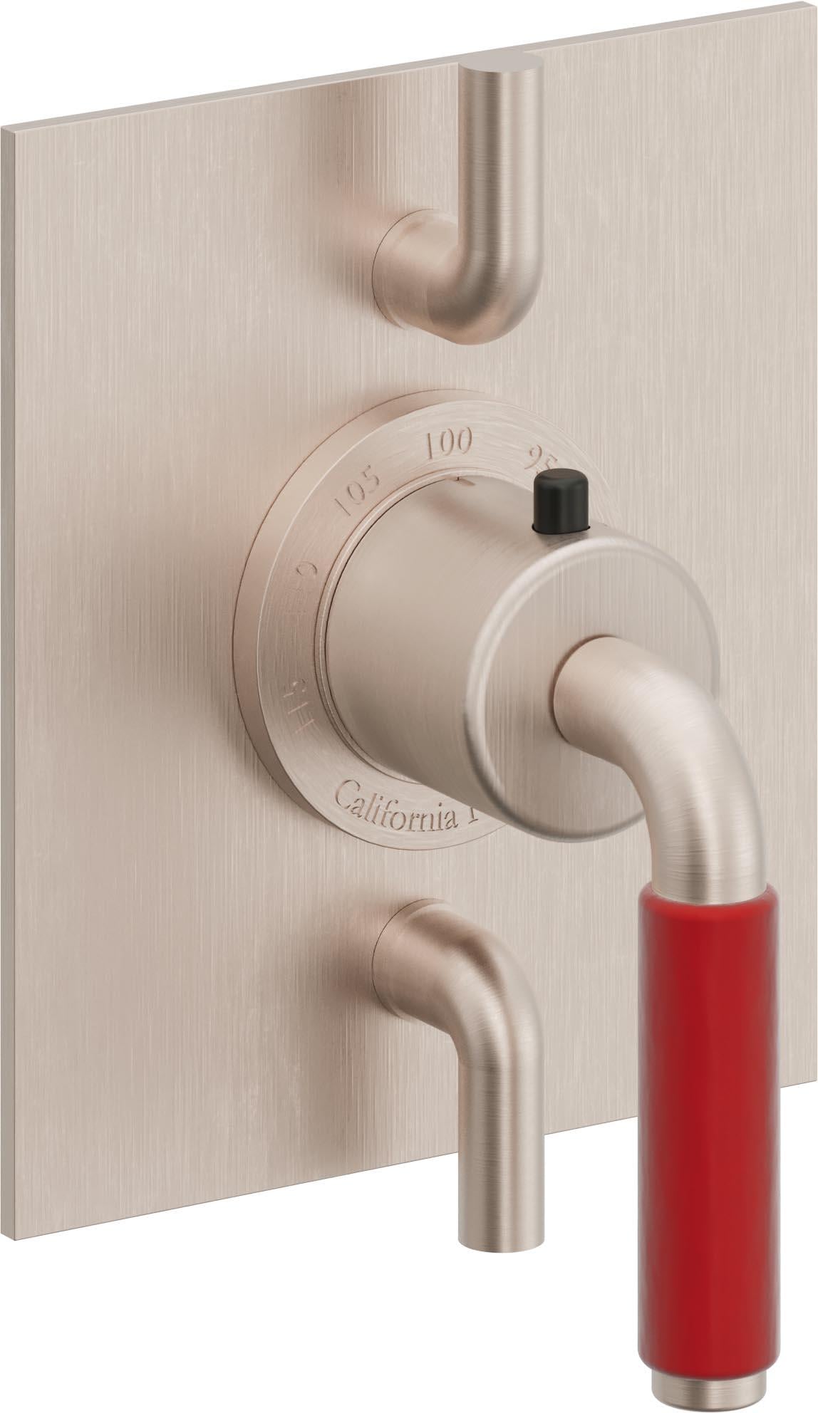 California Faucets Cayucos StyleTherm con Control de Volumen Doble - Palanca Roja - Níquel Satinado