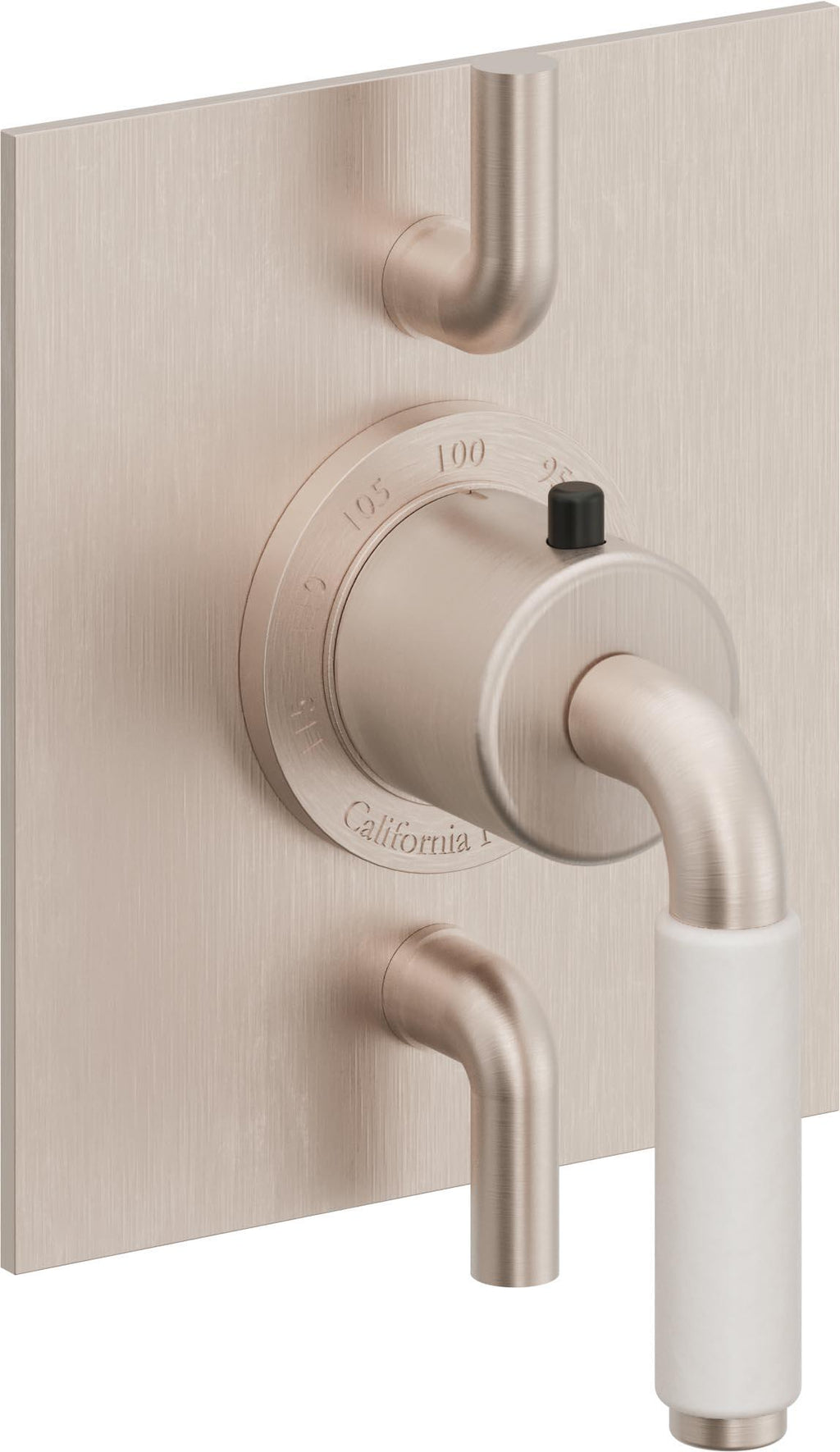 California Faucets Cayucos StyleTherm con Control de Volumen Doble - Palanca de Porcelana Blanca - Níquel Satinado