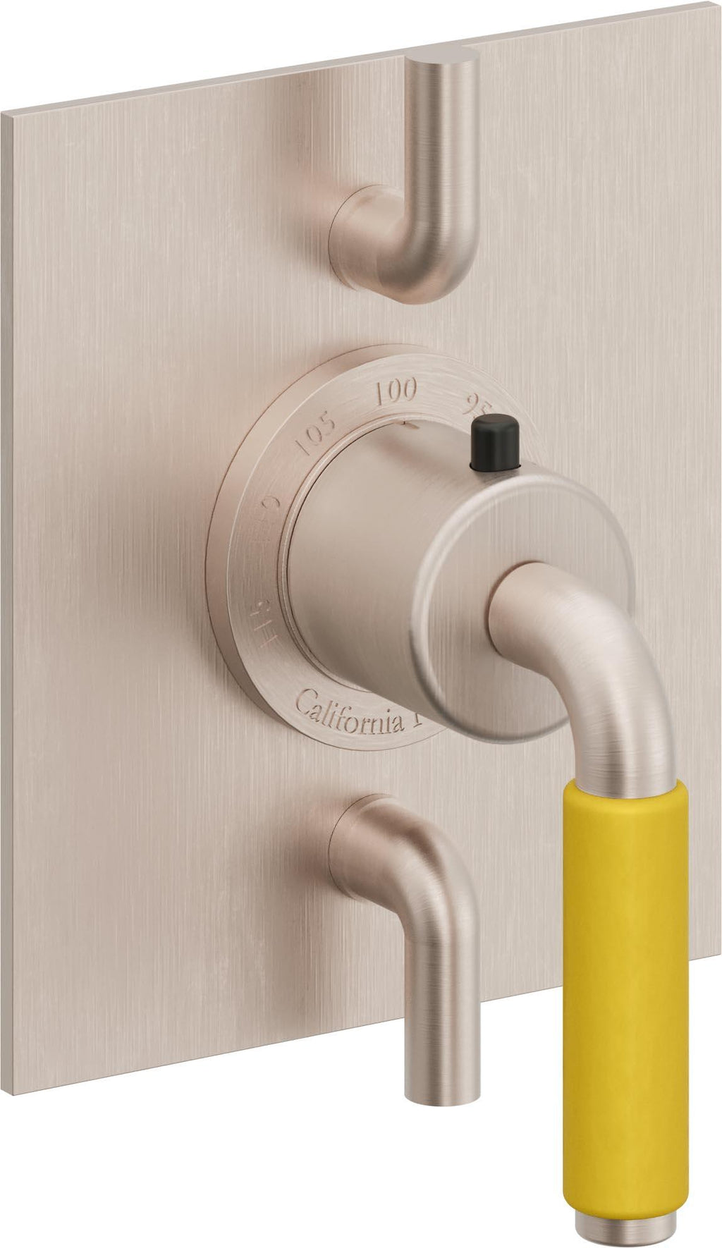 California Faucets Cayucos StyleTherm con Control de Volumen Doble - Palanca de Porcelana Amarilla - Níquel Satinado