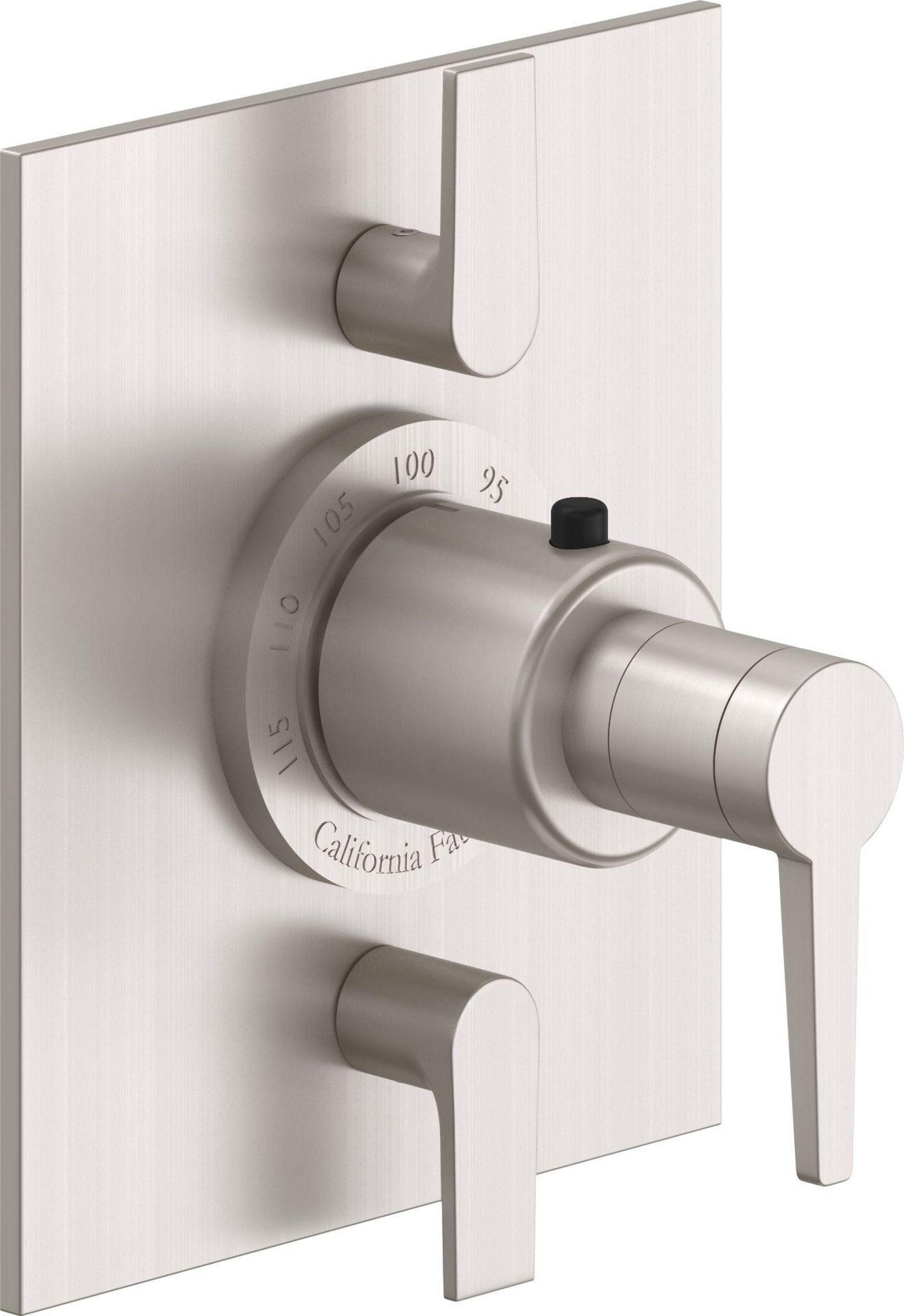 California Faucets D Street StyleTherm con Control de Volumen Doble - Placa Plana - Palanca Plana - Níquel Satinado