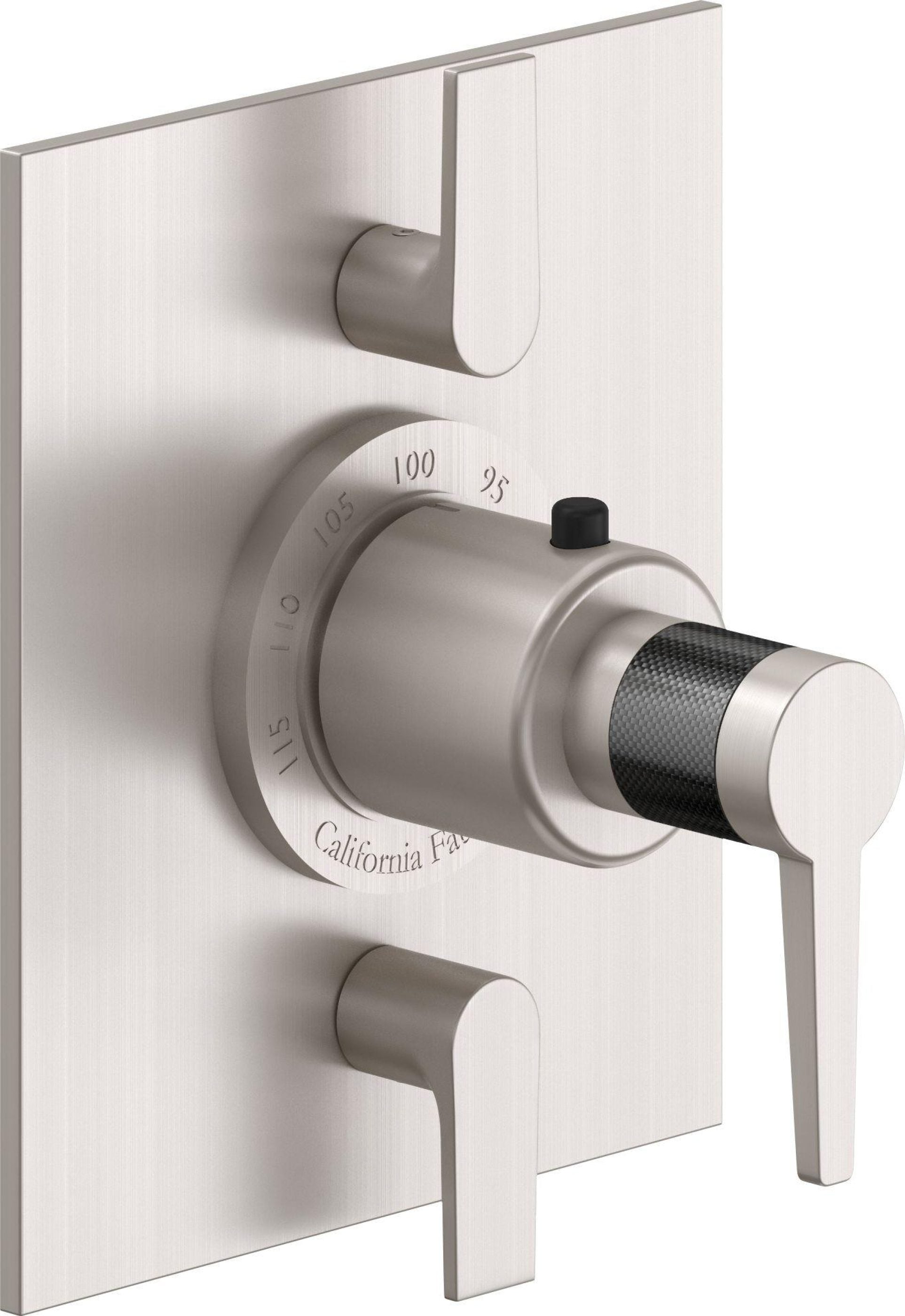 California Faucets D Street StyleTherm con Control de Volumen Doble - Placa Plana - Palanca Plana - Níquel Satinado