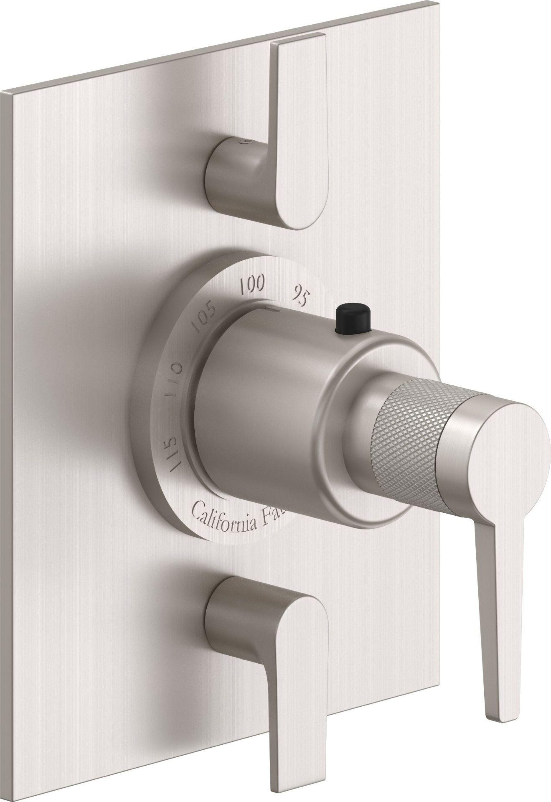 California Faucets D Street StyleTherm con Control de Volumen Doble - Placa Plana - Palanca Plana - Níquel Satinado