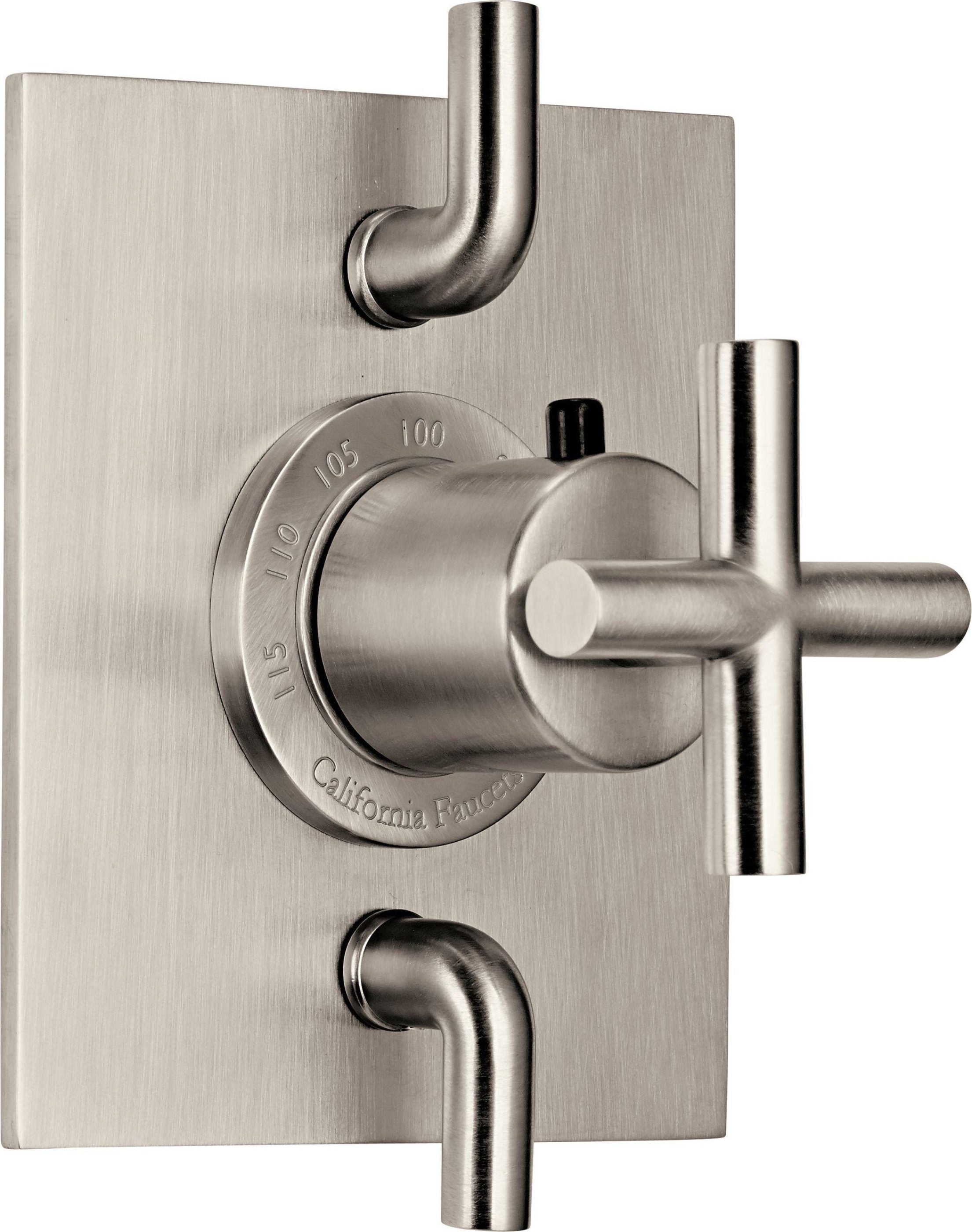 California Faucets Tiburon StyleTherm con Control de Doble Volumen - Manija de Cruz - Níquel Satinado