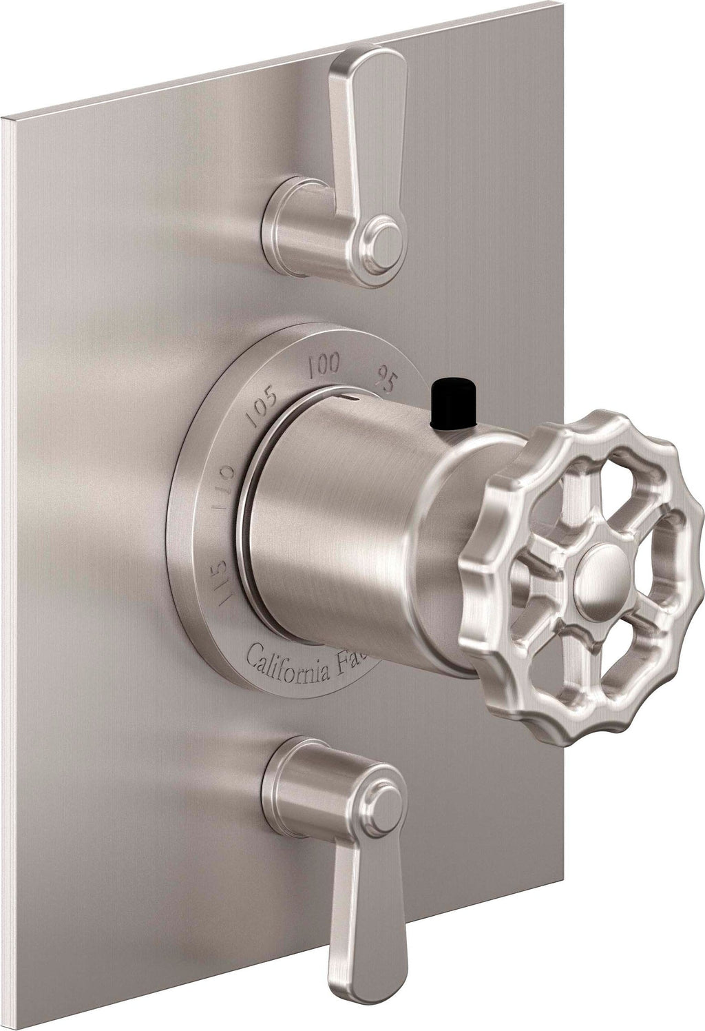 California Faucets Descanso Works StyleTherm con Control de Volumen Doble - Placa Plana - Níquel Satinado