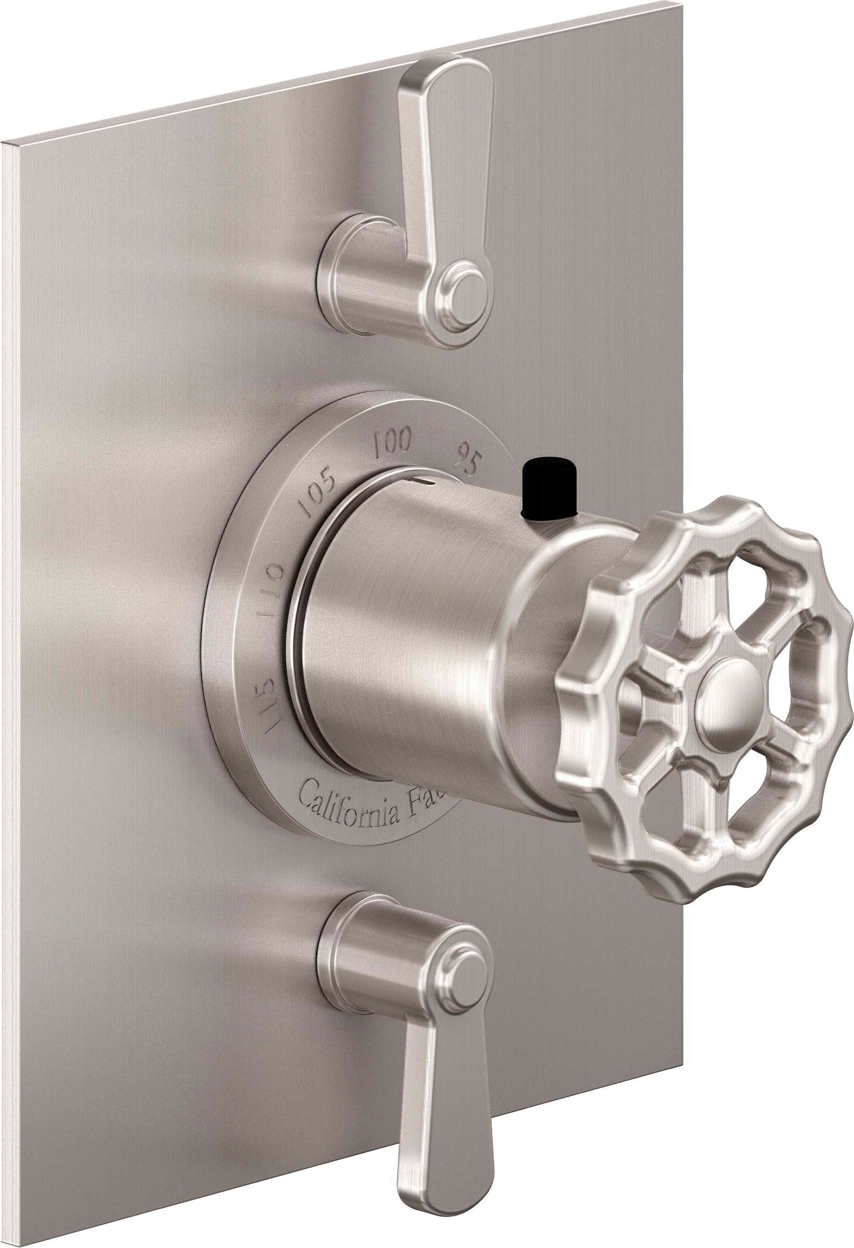 California Faucets Descanso Works StyleTherm con Control de Volumen Doble - Placa Plana - Níquel Satinado