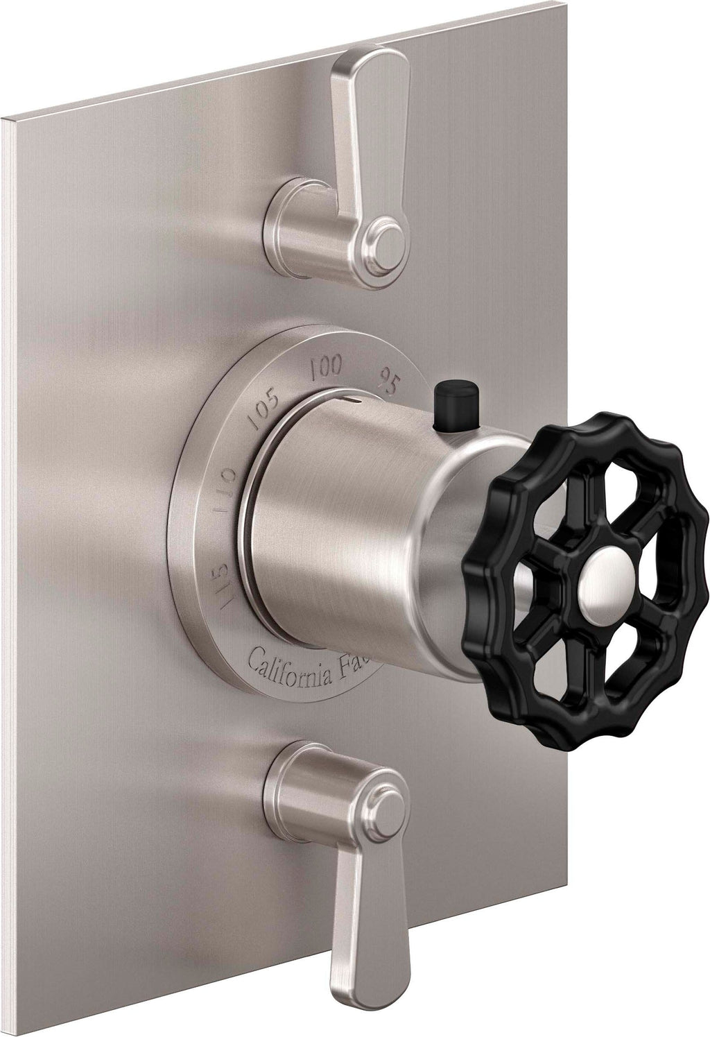 California Faucets Descanso Works StyleTherm con Control de Volumen Doble - Placa Plana - Níquel Satinado