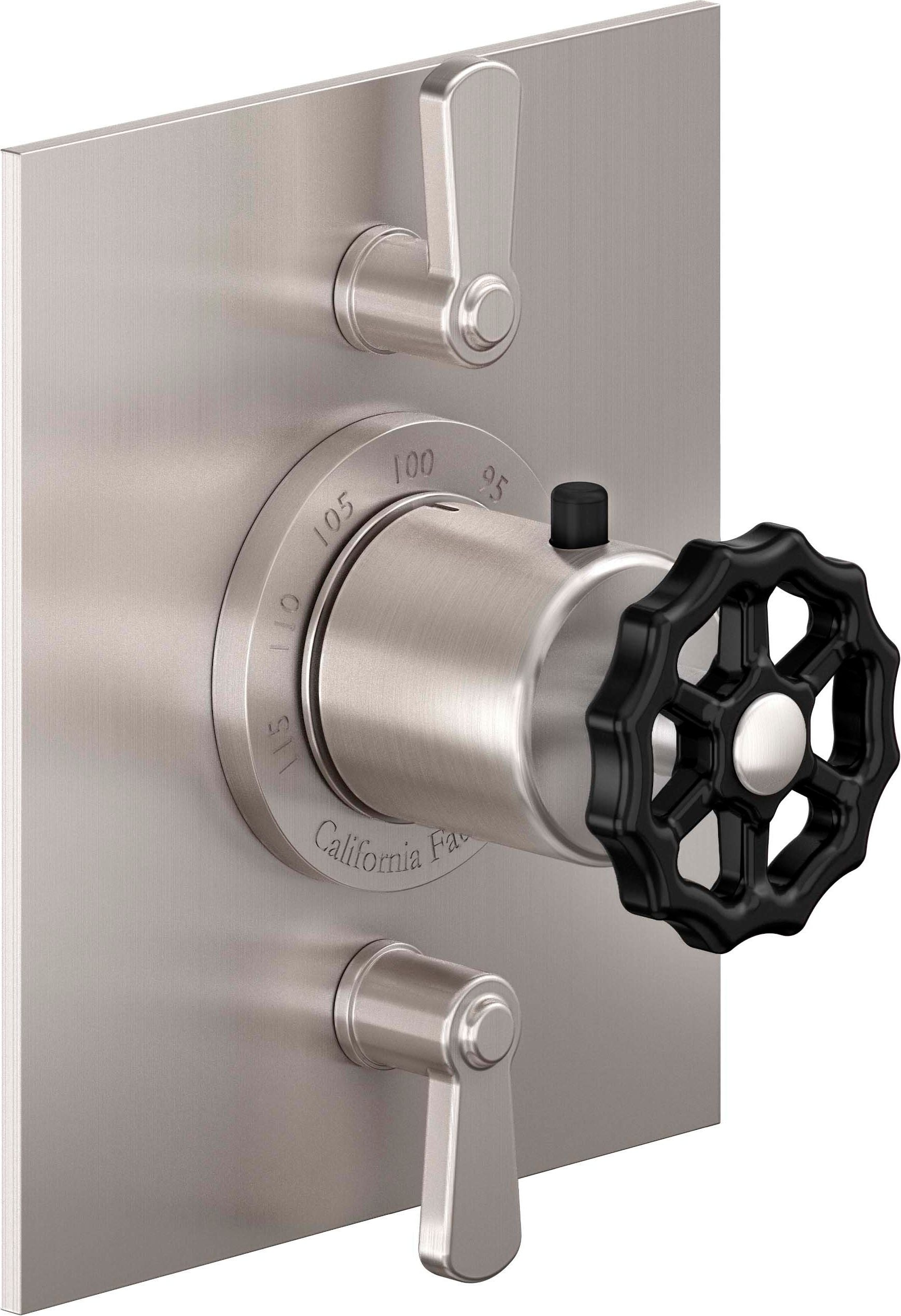 California Faucets Descanso Works StyleTherm con Control de Volumen Doble - Placa Plana - Níquel Satinado