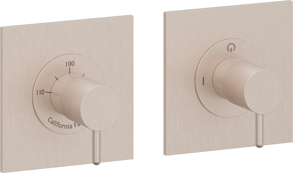 California Faucets Avalon StyleTherm Vista™ - Dos Placas Cuadradas (4" c/u) - Níquel Satinado